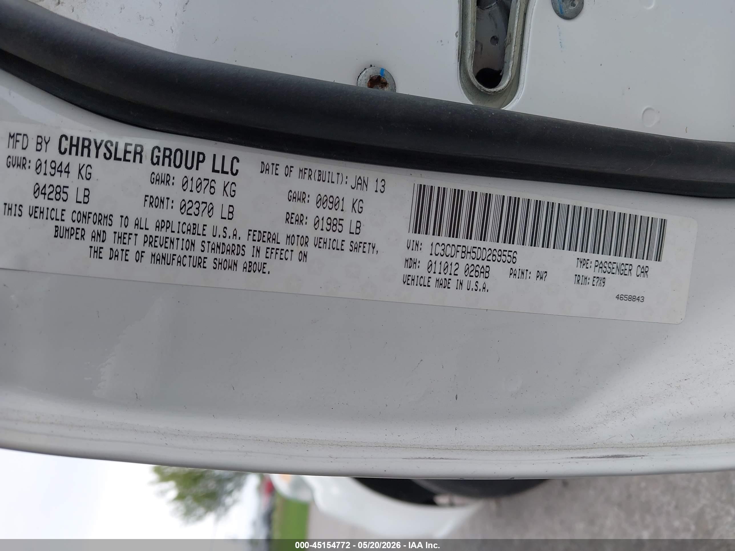 2013 Dodge Dart Sxt White vin: 1C3CDFBH5DD269556