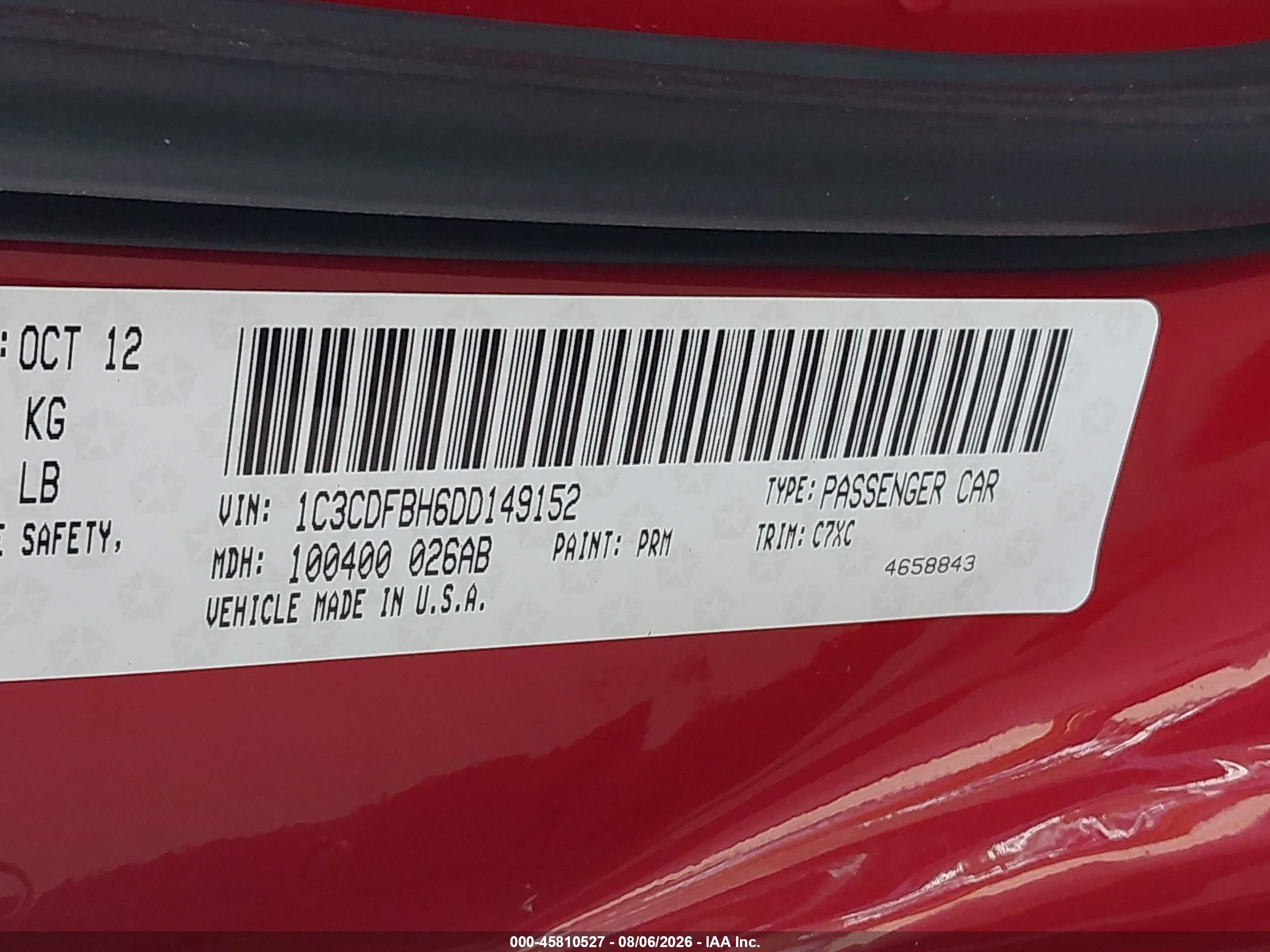 2013 Dodge Dart Rallye Red vin: 1C3CDFBH6DD149152