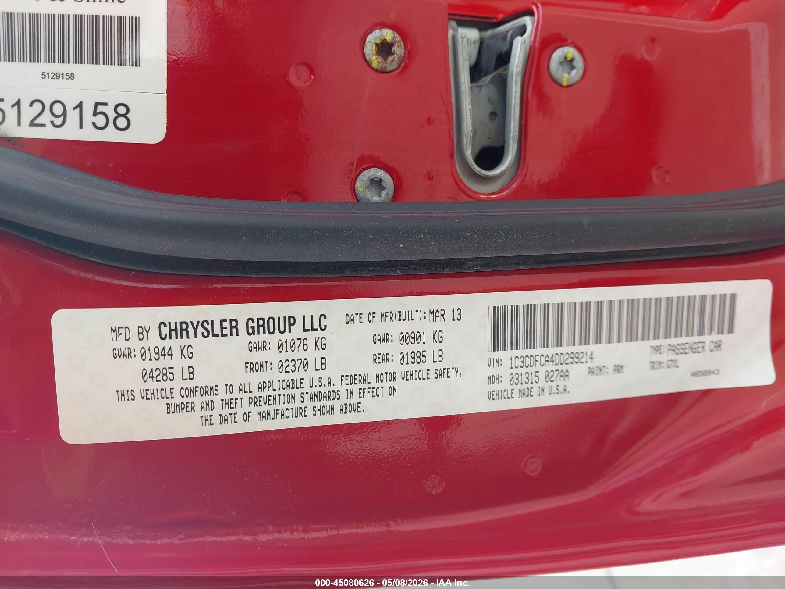 2013 Dodge Dart Limited Red vin: 1C3CDFCA4DD299214