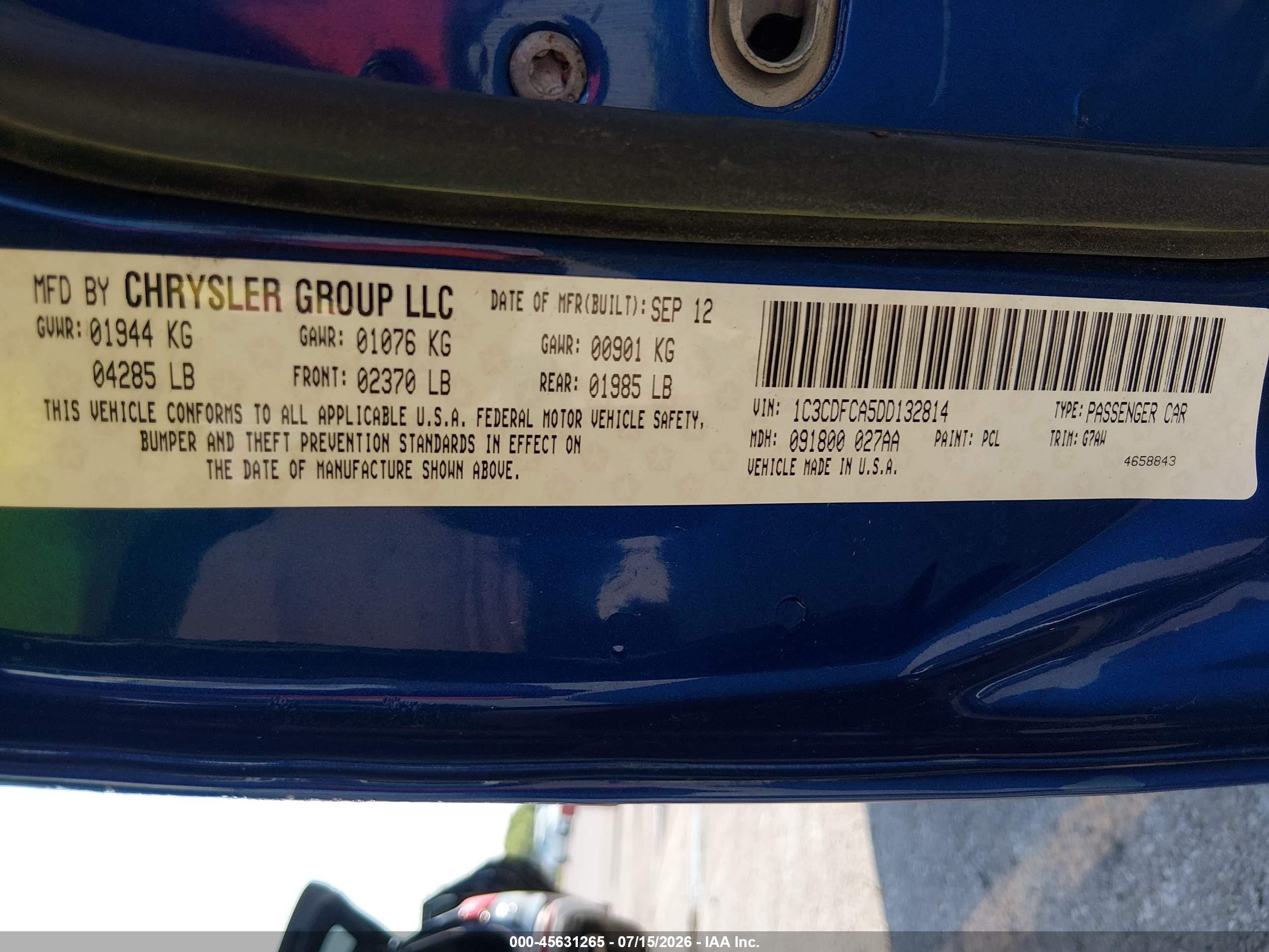 2013 Dodge Dart Limited Blue vin: 1C3CDFCA5DD132814