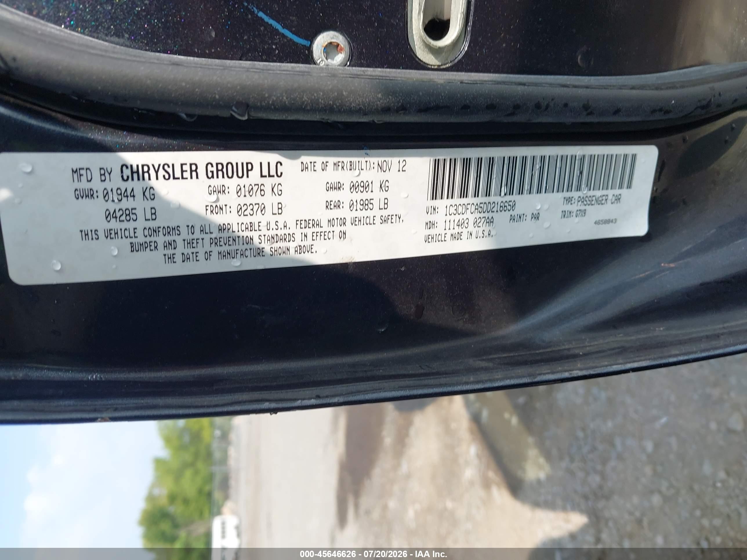 2013 Dodge Dart Limited Black vin: 1C3CDFCA5DD216650