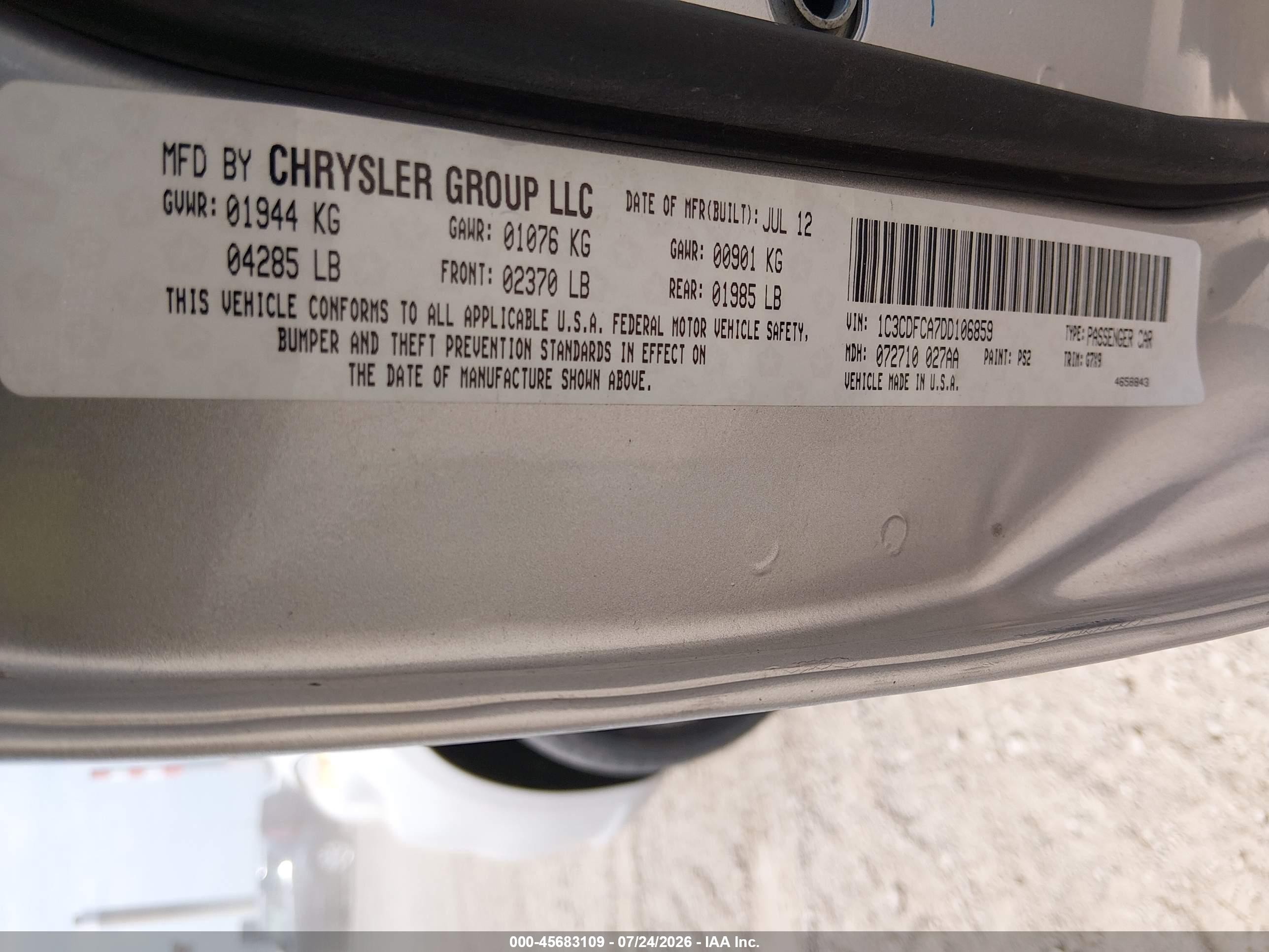 2013 Dodge Dart Limited Silver vin: 1C3CDFCA7DD106859