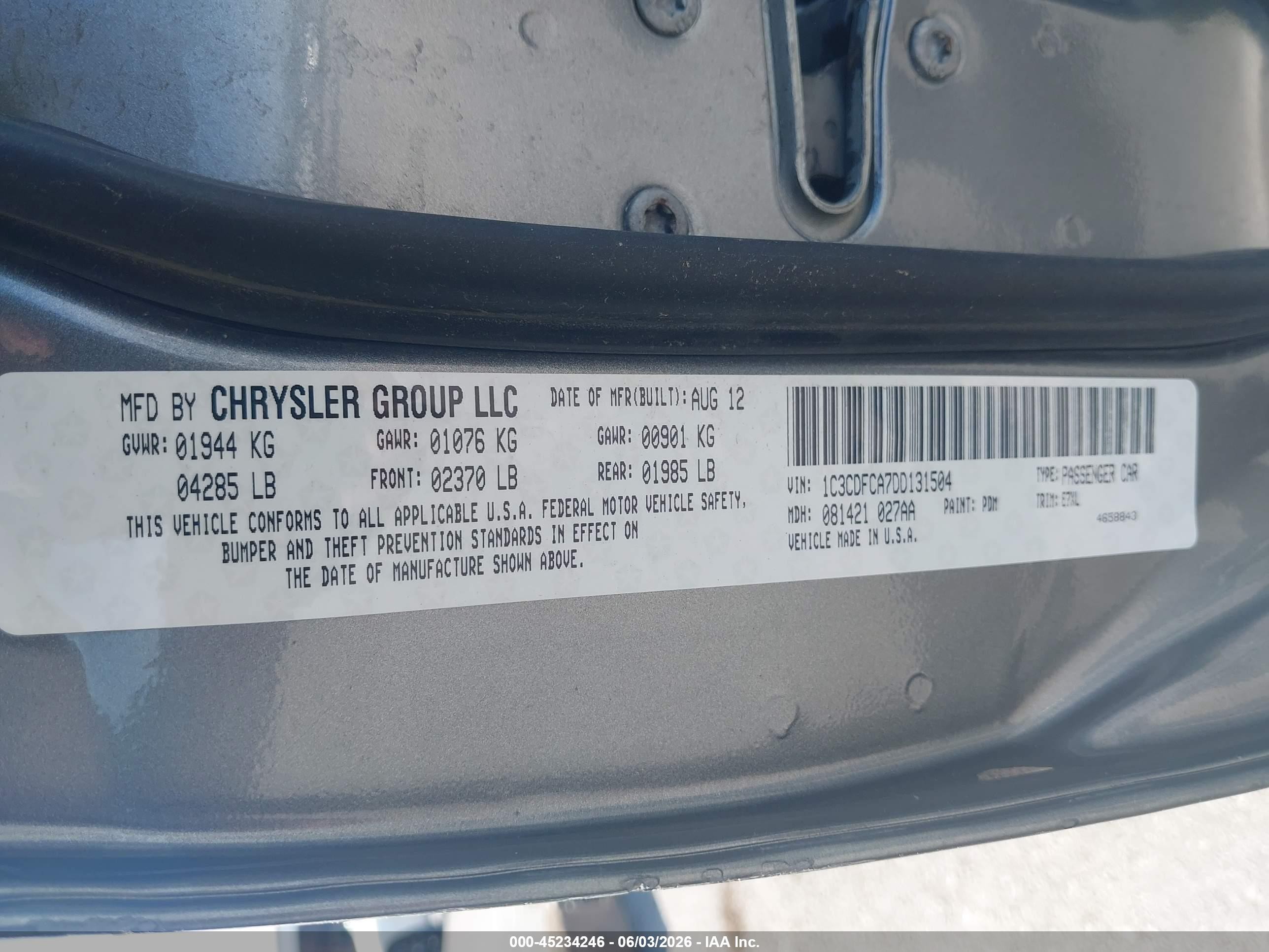 2013 Dodge Dart Limited Gray vin: 1C3CDFCA7DD131504