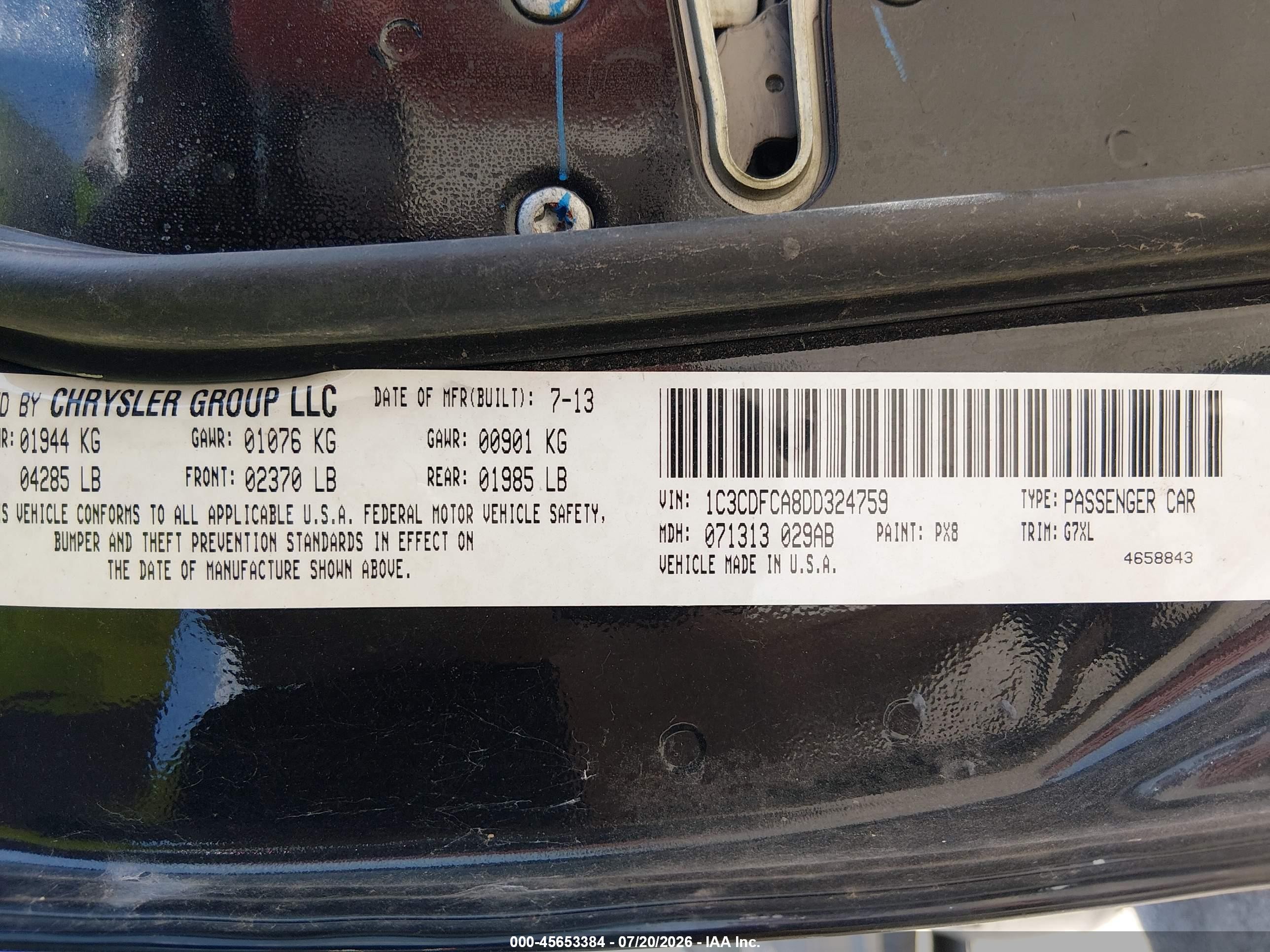 2013 Dodge Dart Limited Black vin: 1C3CDFCA8DD324759
