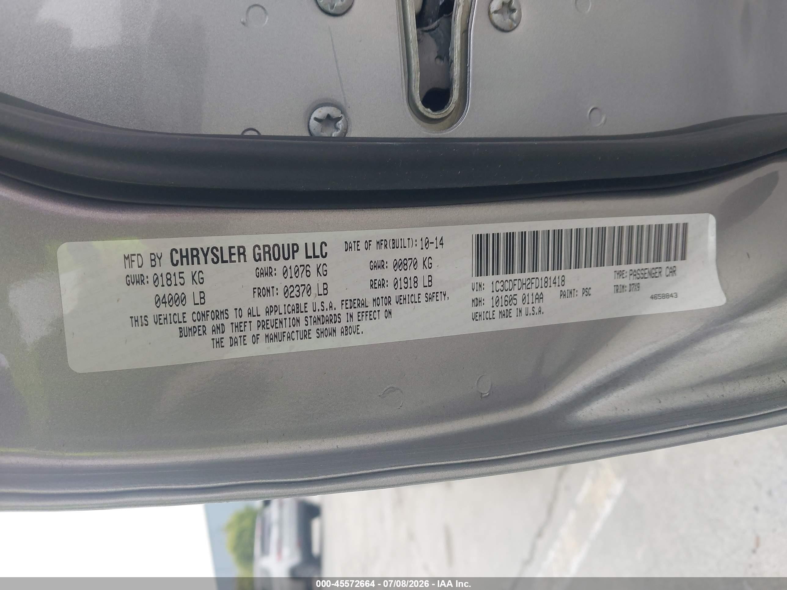 2015 Dodge Dart Aero Серебряный vin: 1C3CDFDH2FD181418