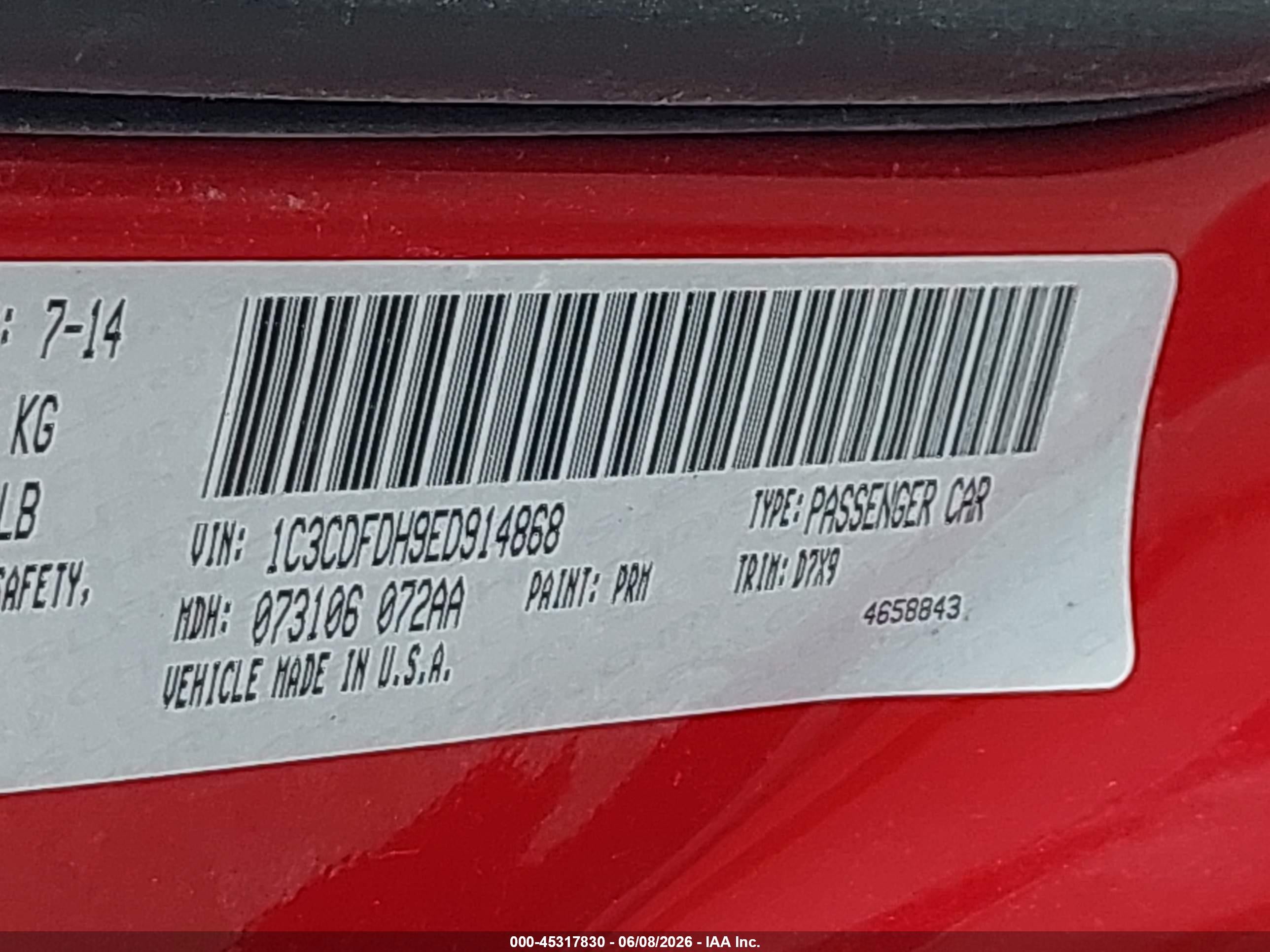 2014 Dodge Dart Aero Red vin: 1C3CDFDH9ED914868