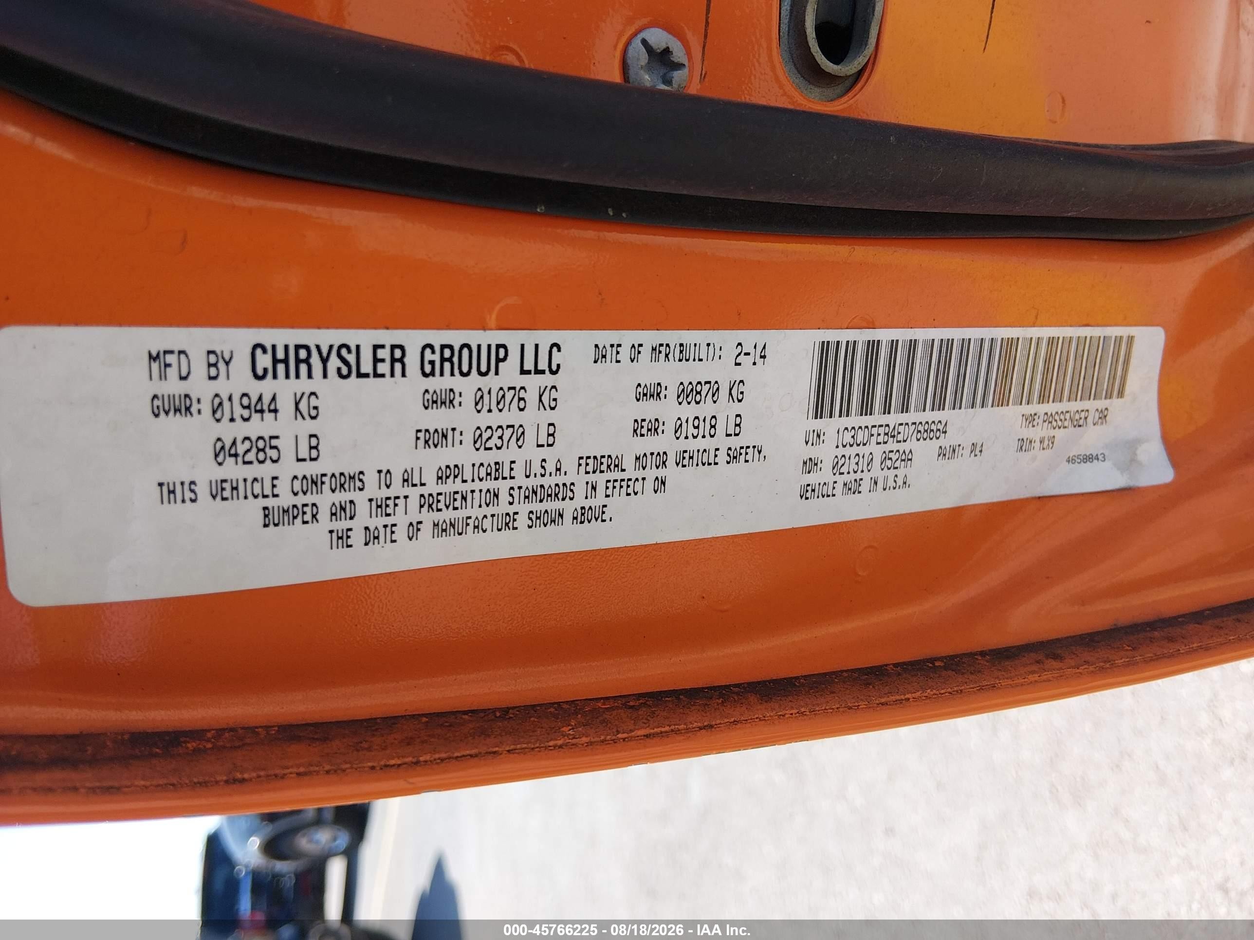 2014 Dodge Dart Gt Orange vin: 1C3CDFEB4ED768664