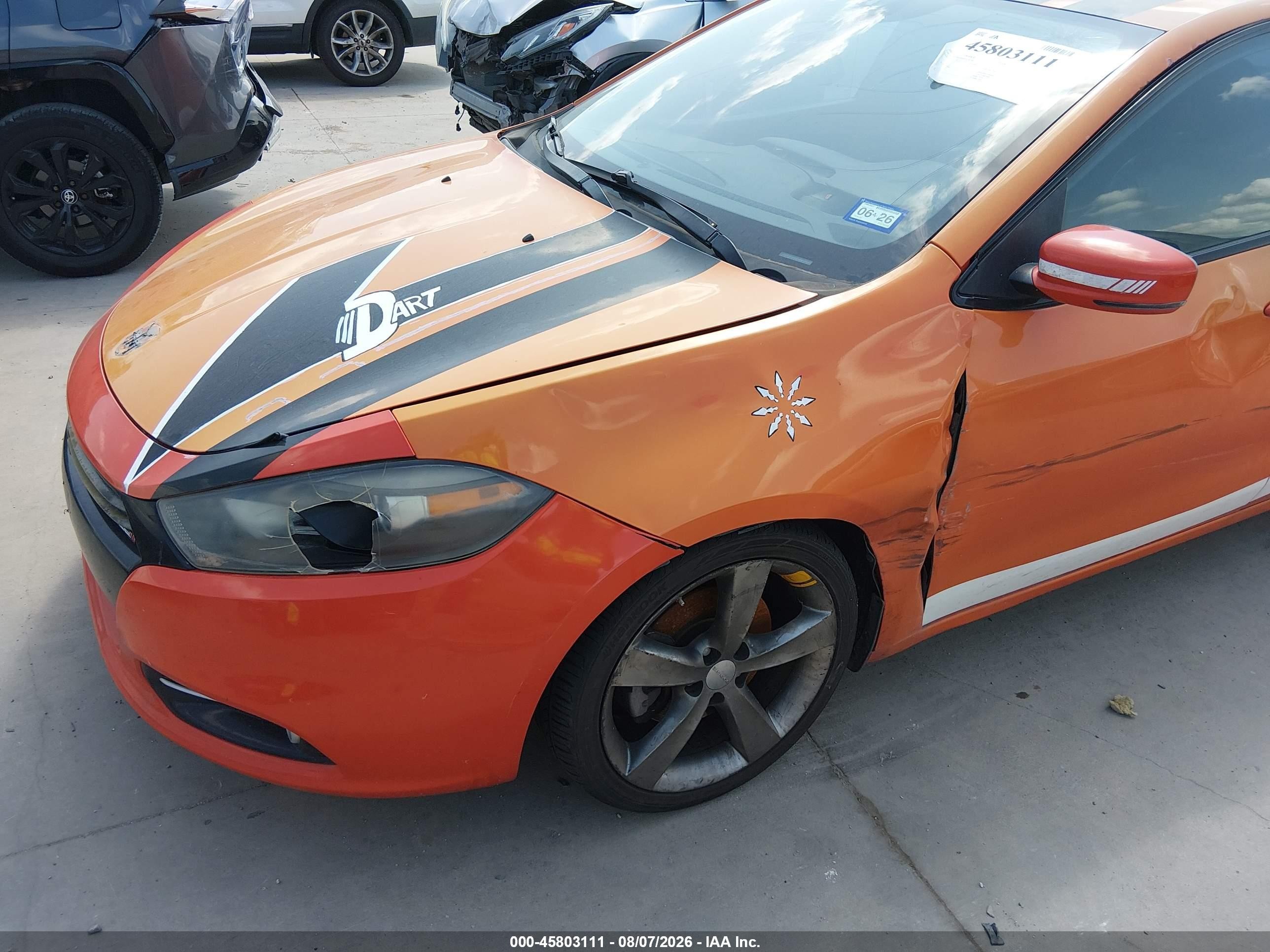 2015 Dodge Dart Gt Orange vin: 1C3CDFEB4FD278209