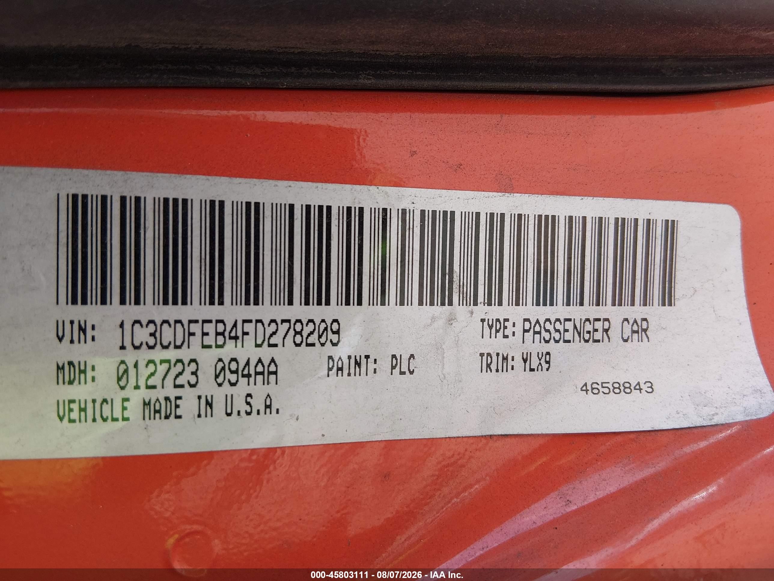 2015 Dodge Dart Gt Orange vin: 1C3CDFEB4FD278209