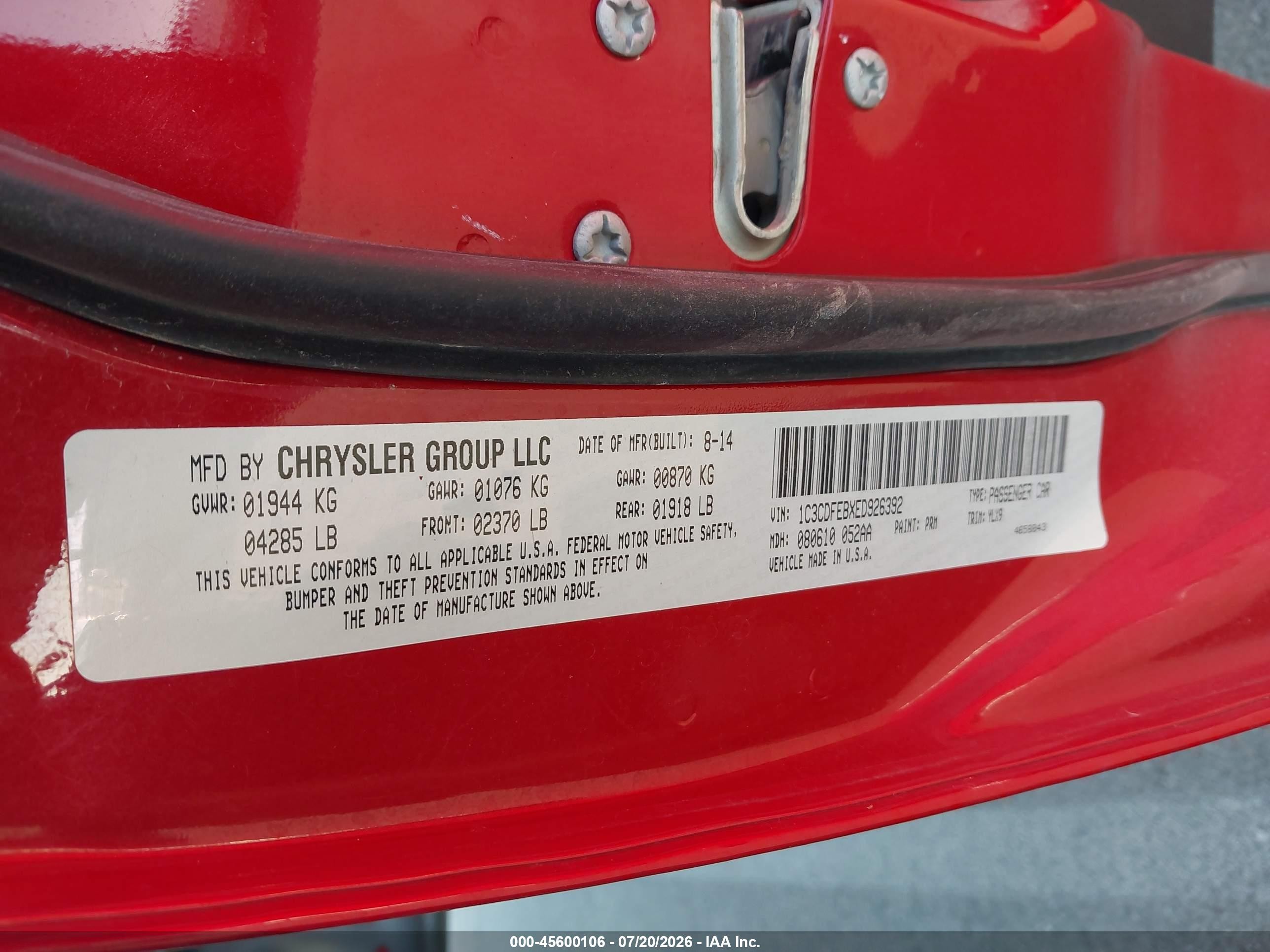 2014 Dodge Dart Gt Red vin: 1C3CDFEBXED926392