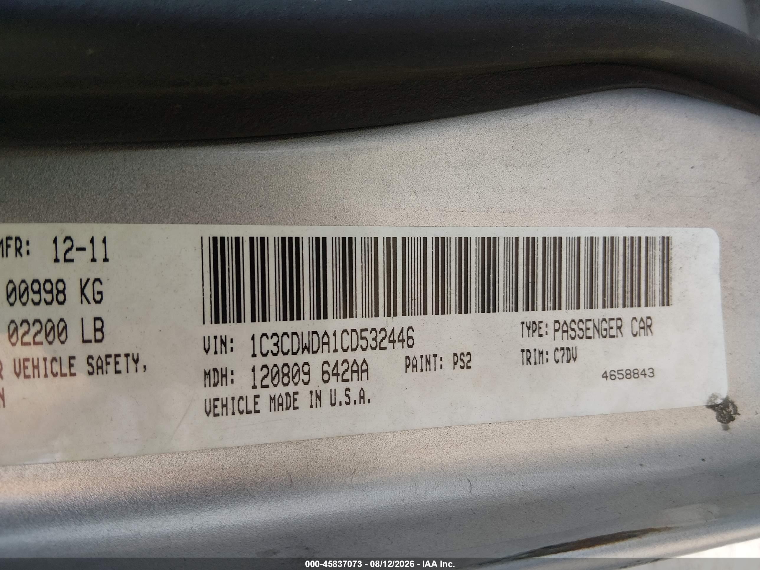 2012 Dodge Caliber Sxt Silver vin: 1C3CDWDA1CD532446