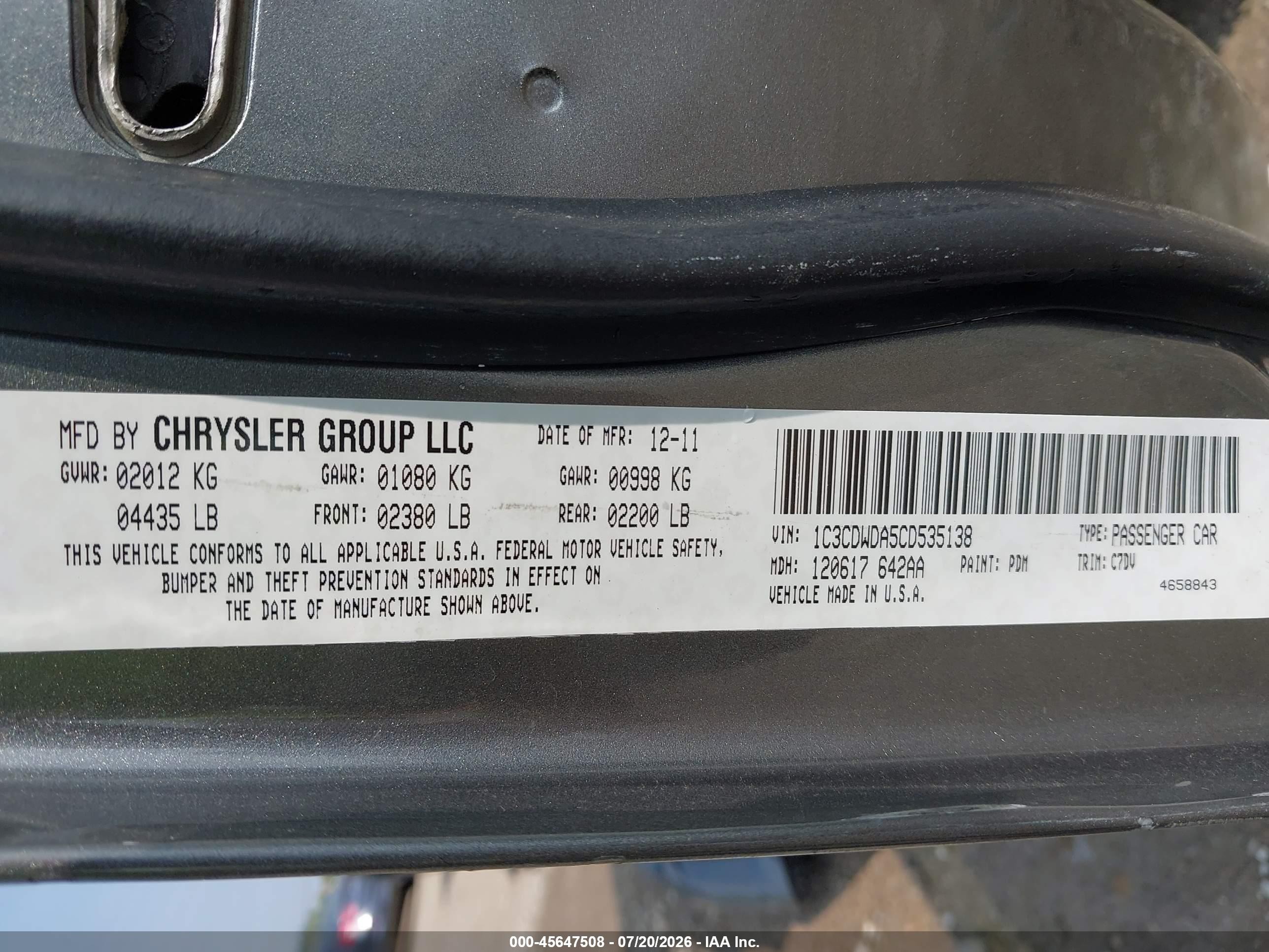 2012 Dodge Caliber Sxt Gray vin: 1C3CDWDA5CD535138