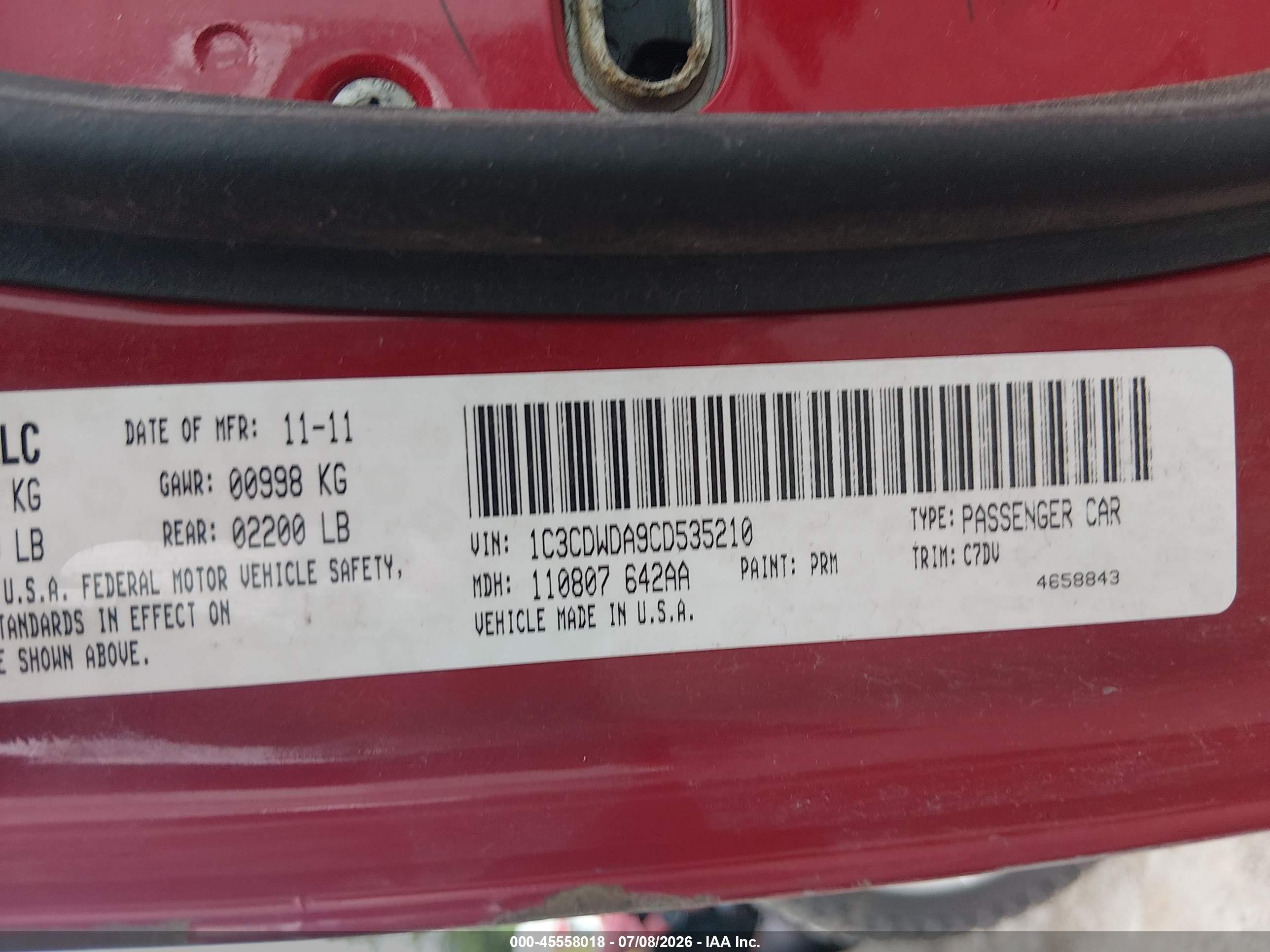 2012 Dodge Caliber Sxt Red vin: 1C3CDWDA9CD535210