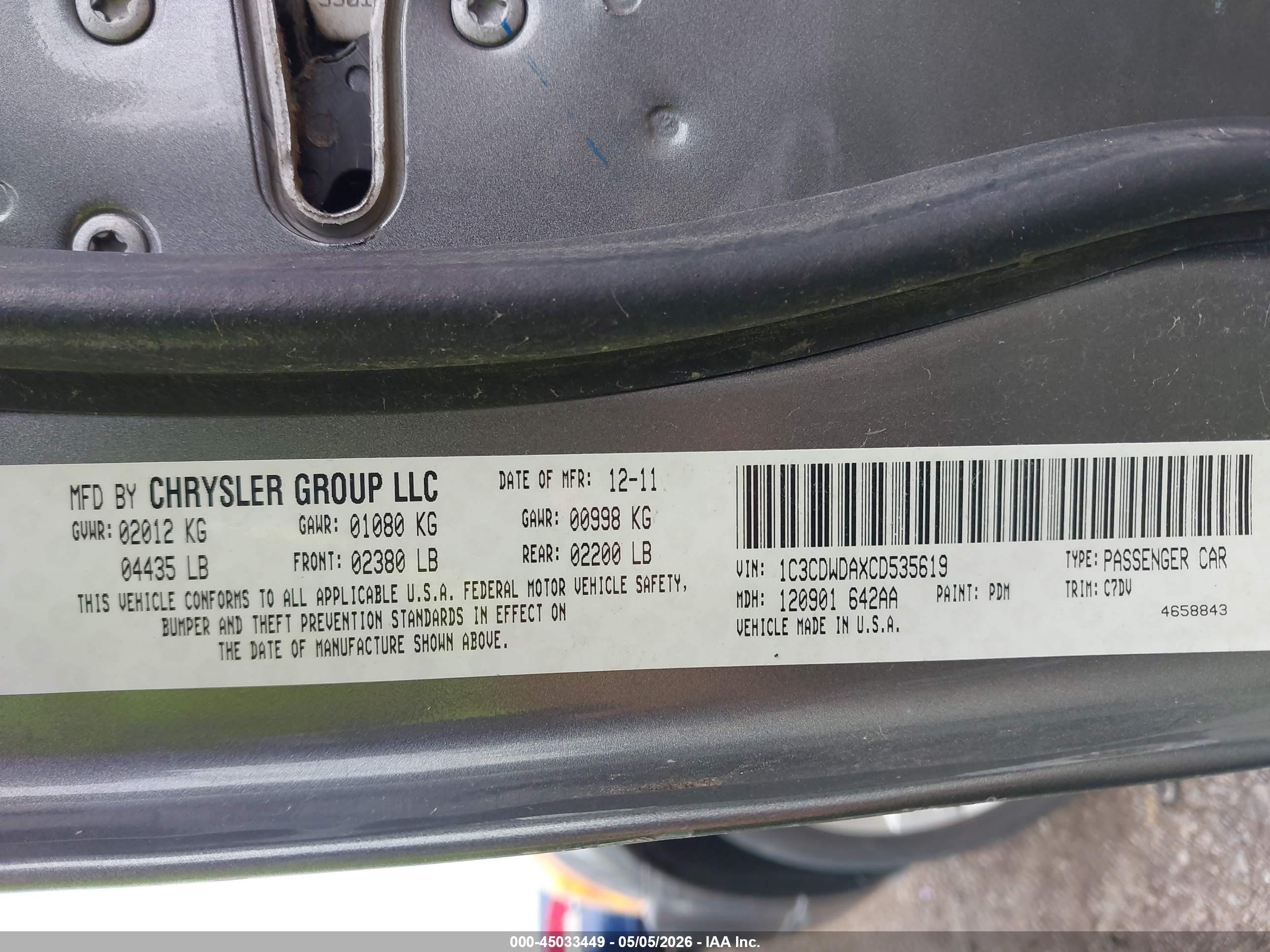 2012 Dodge Caliber Sxt Gray vin: 1C3CDWDAXCD535619