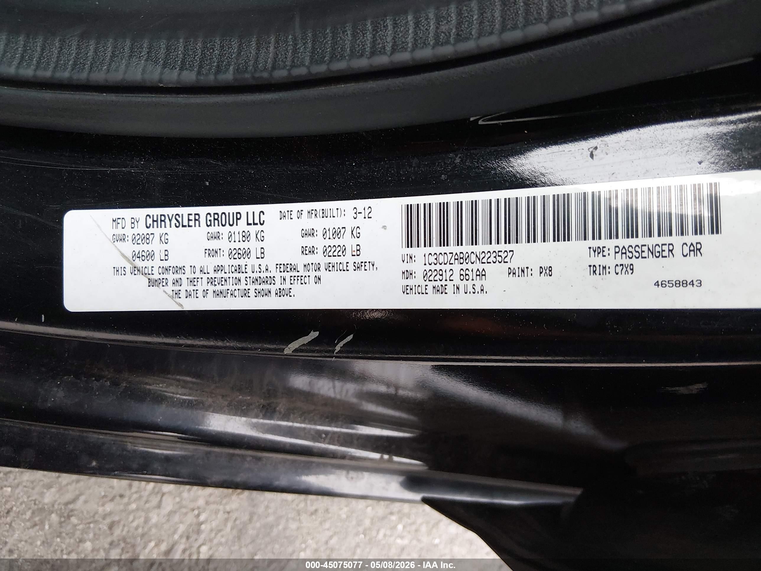 2012 Dodge Avenger Se Black vin: 1C3CDZAB0CN223527