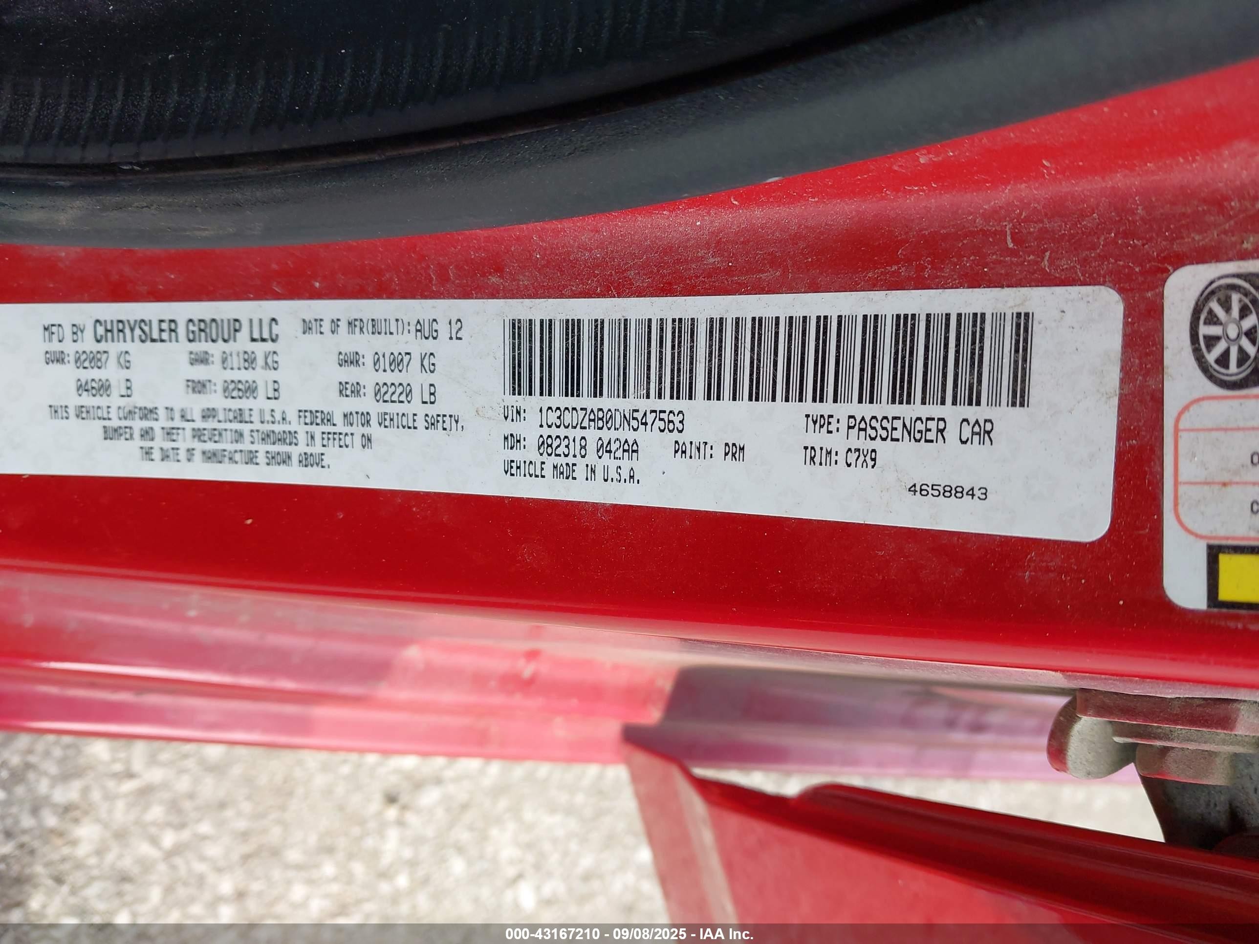 2013 Dodge Avenger Se Red vin: 1C3CDZAB0DN547563