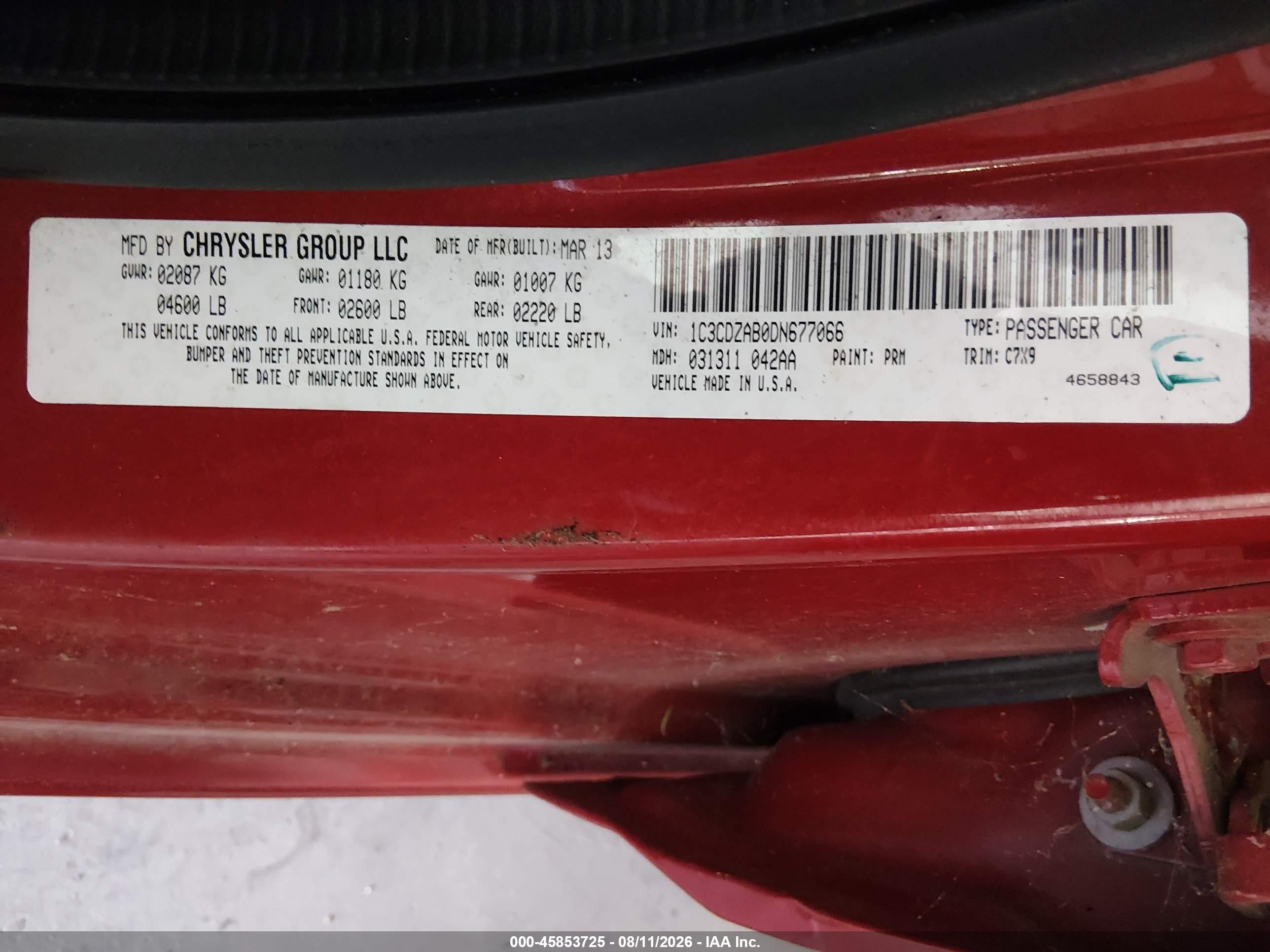 2013 Dodge Avenger Se Red vin: 1C3CDZAB0DN677066