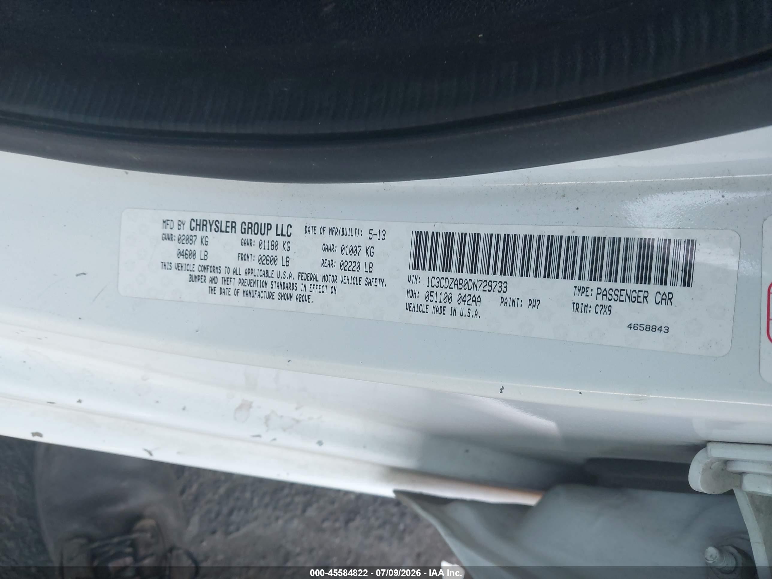 2013 Dodge Avenger Se White vin: 1C3CDZAB0DN729733