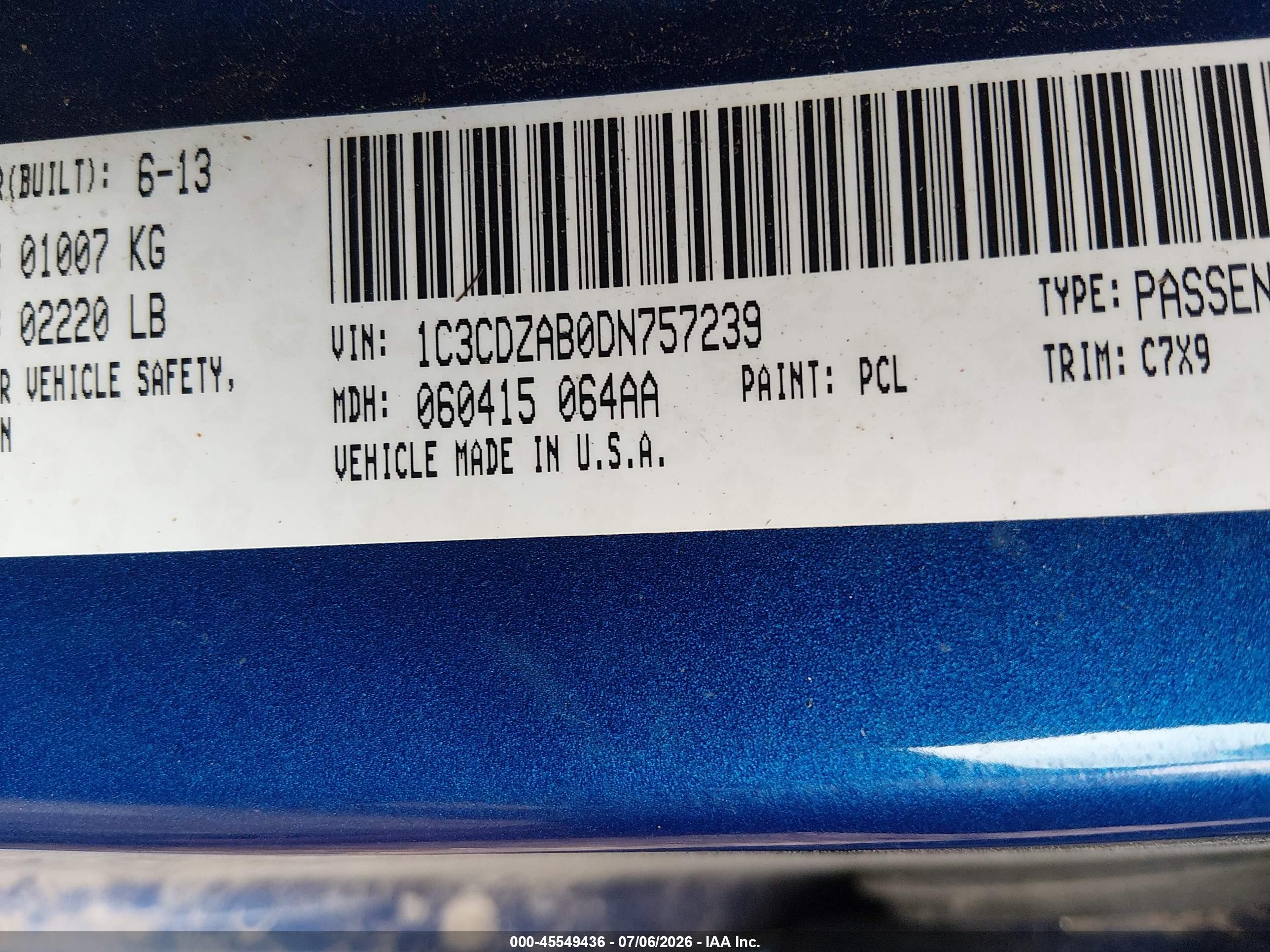 2013 Dodge Avenger Se Blue vin: 1C3CDZAB0DN757239