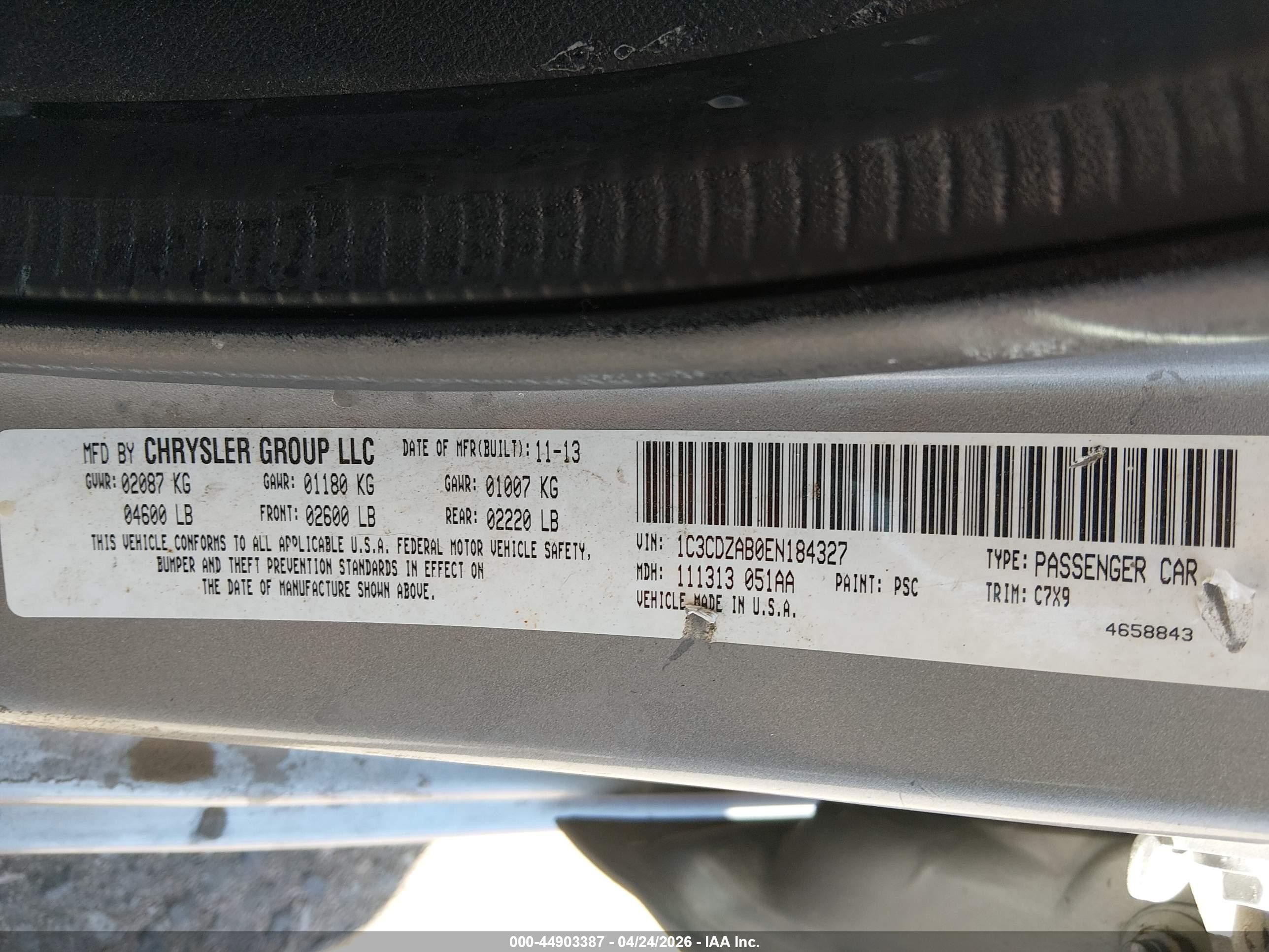 2014 Dodge Avenger Se Gray vin: 1C3CDZAB0EN184327