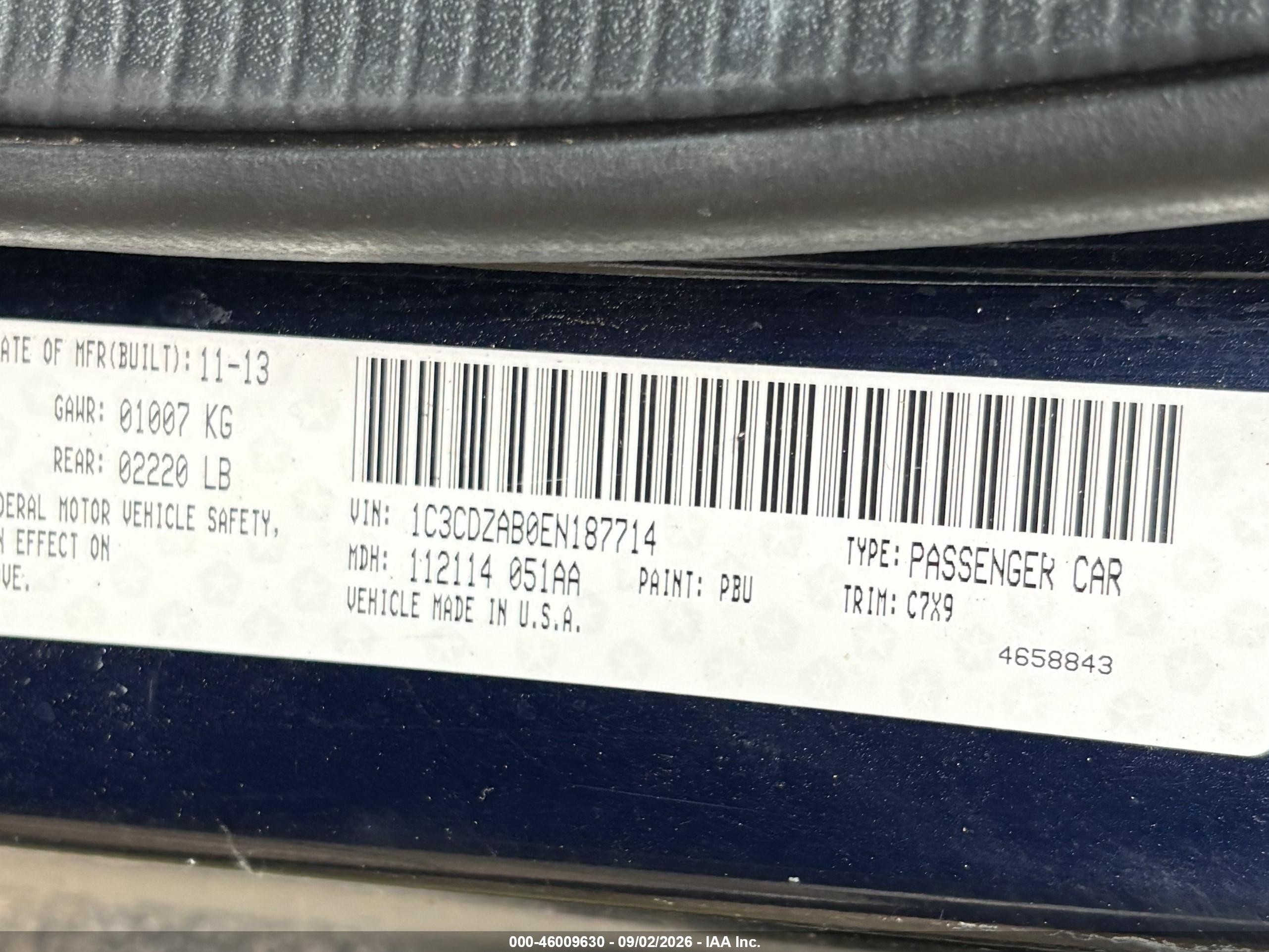 2014 Dodge Avenger Se vin: 1C3CDZAB0EN187714