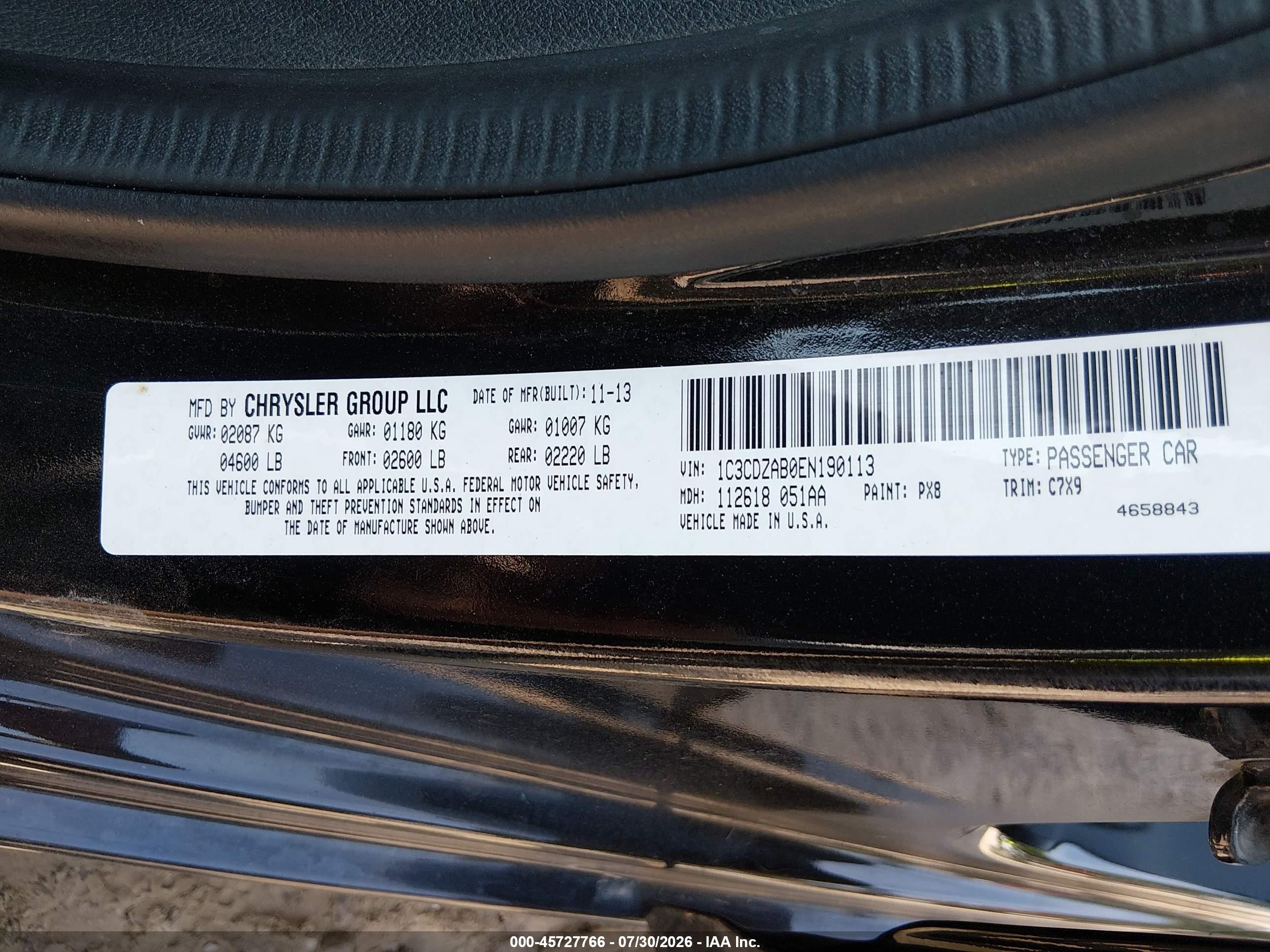 2014 Dodge Avenger Se Black vin: 1C3CDZAB0EN190113