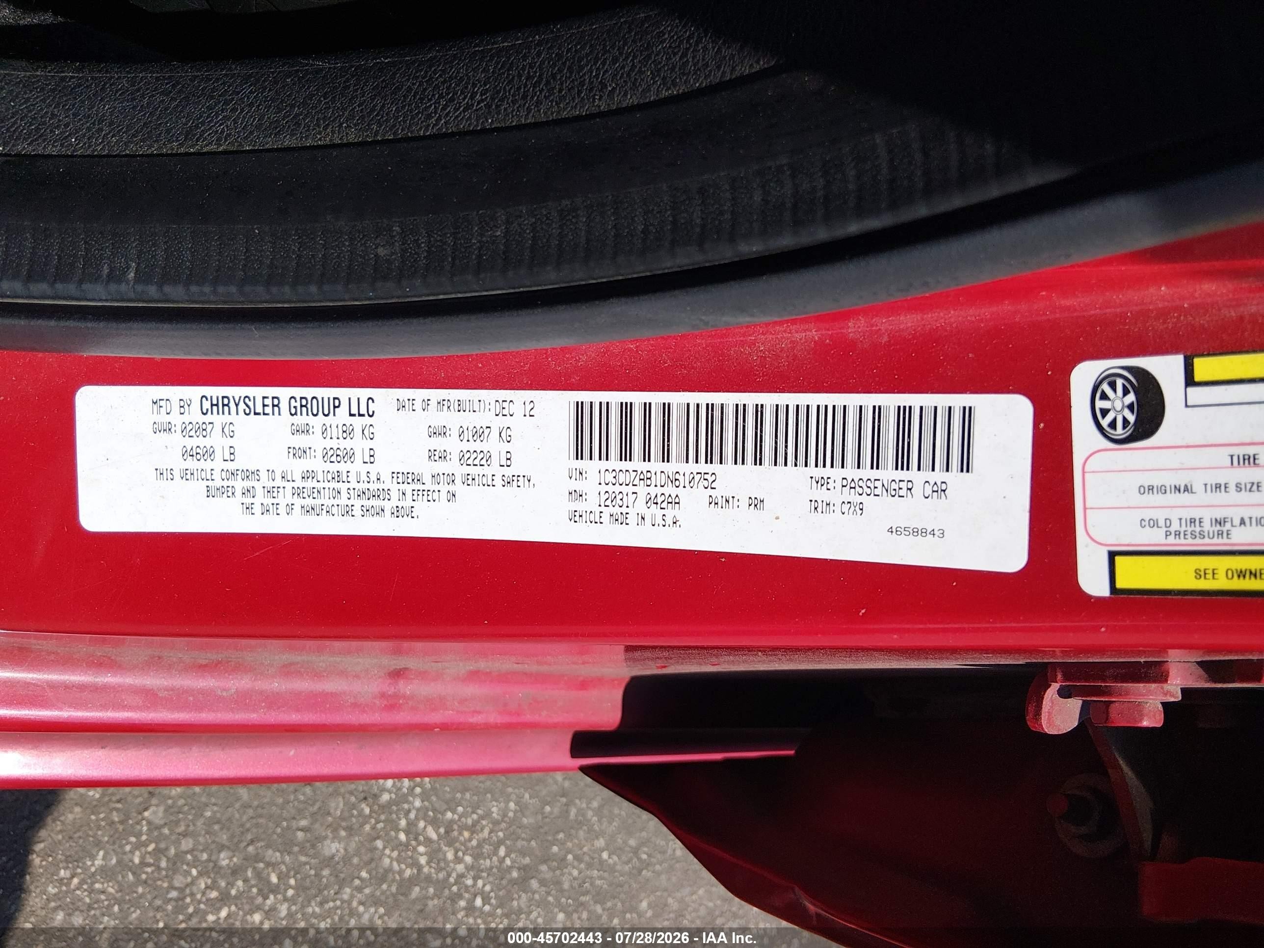 2013 Dodge Avenger Se Red vin: 1C3CDZAB1DN610752