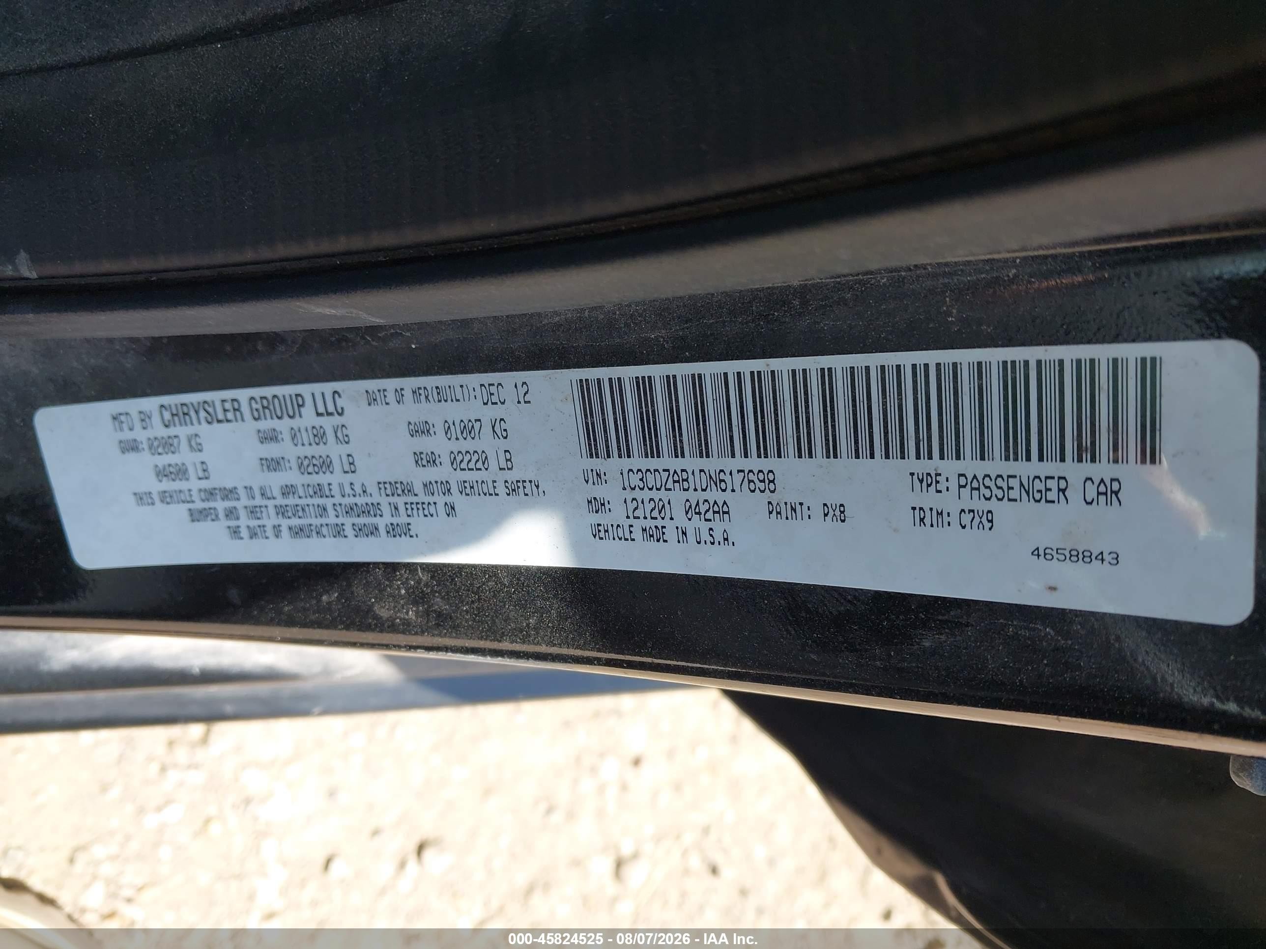 2013 Dodge Avenger Se Black vin: 1C3CDZAB1DN617698