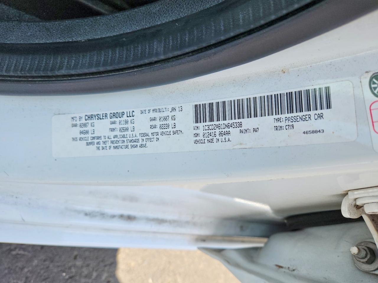 2013 Dodge Avenger Se White vin: 1C3CDZAB1DN645338