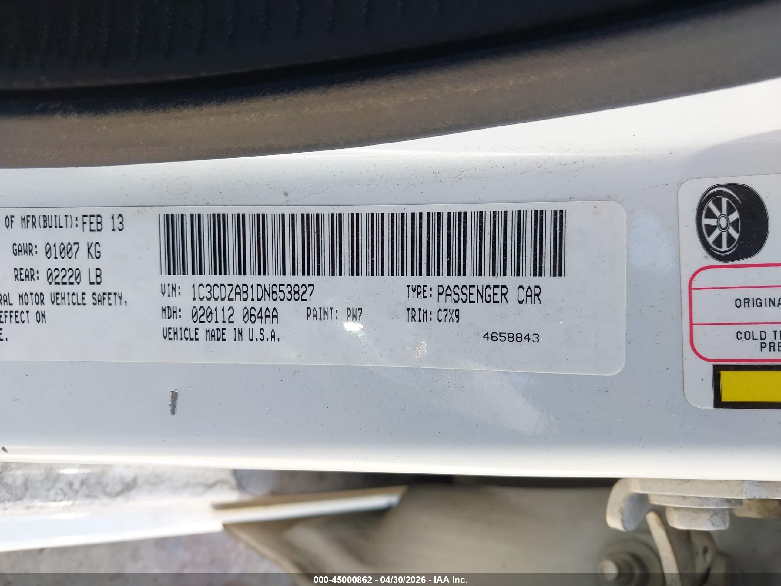 2013 Dodge Avenger Se White vin: 1C3CDZAB1DN653827