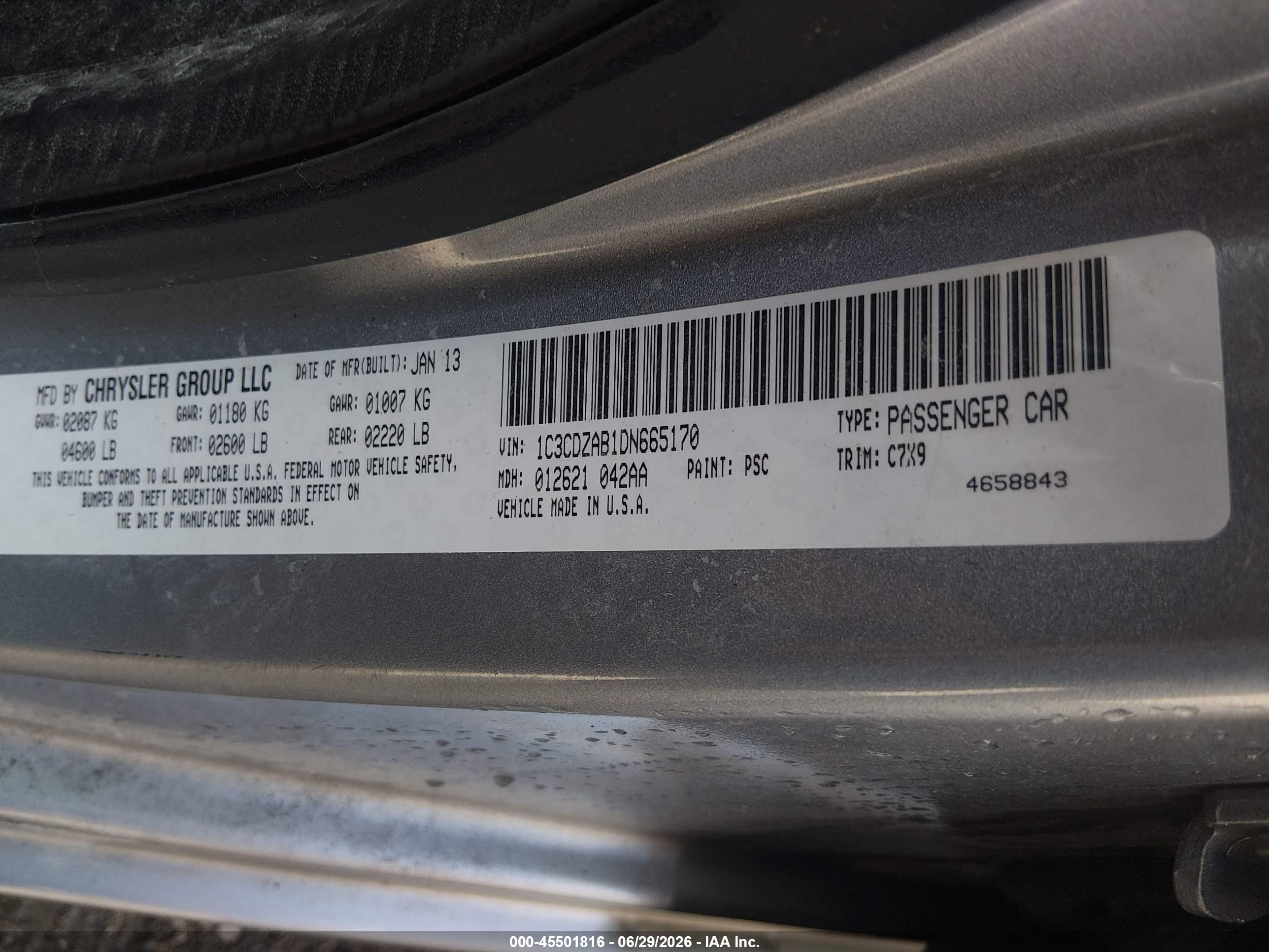 2013 Dodge Avenger Se Silver vin: 1C3CDZAB1DN665170