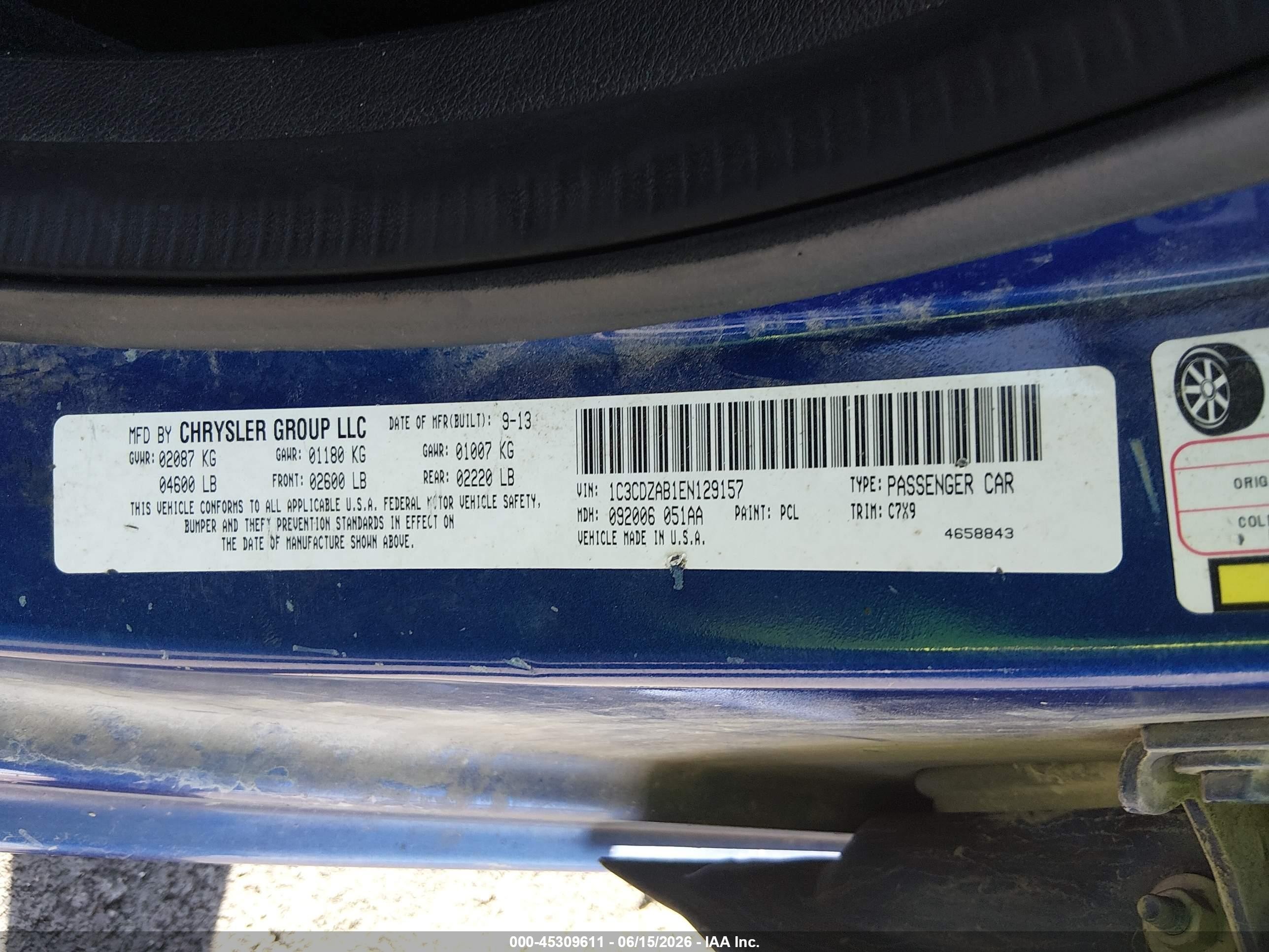 2014 Dodge Avenger Se Blue vin: 1C3CDZAB1EN129157
