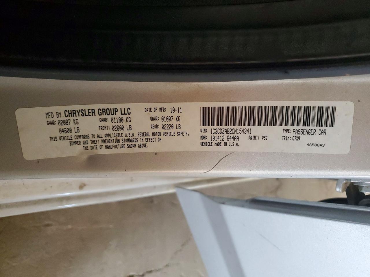 2012 Dodge Avenger Se Silver vin: 1C3CDZAB2CN154341