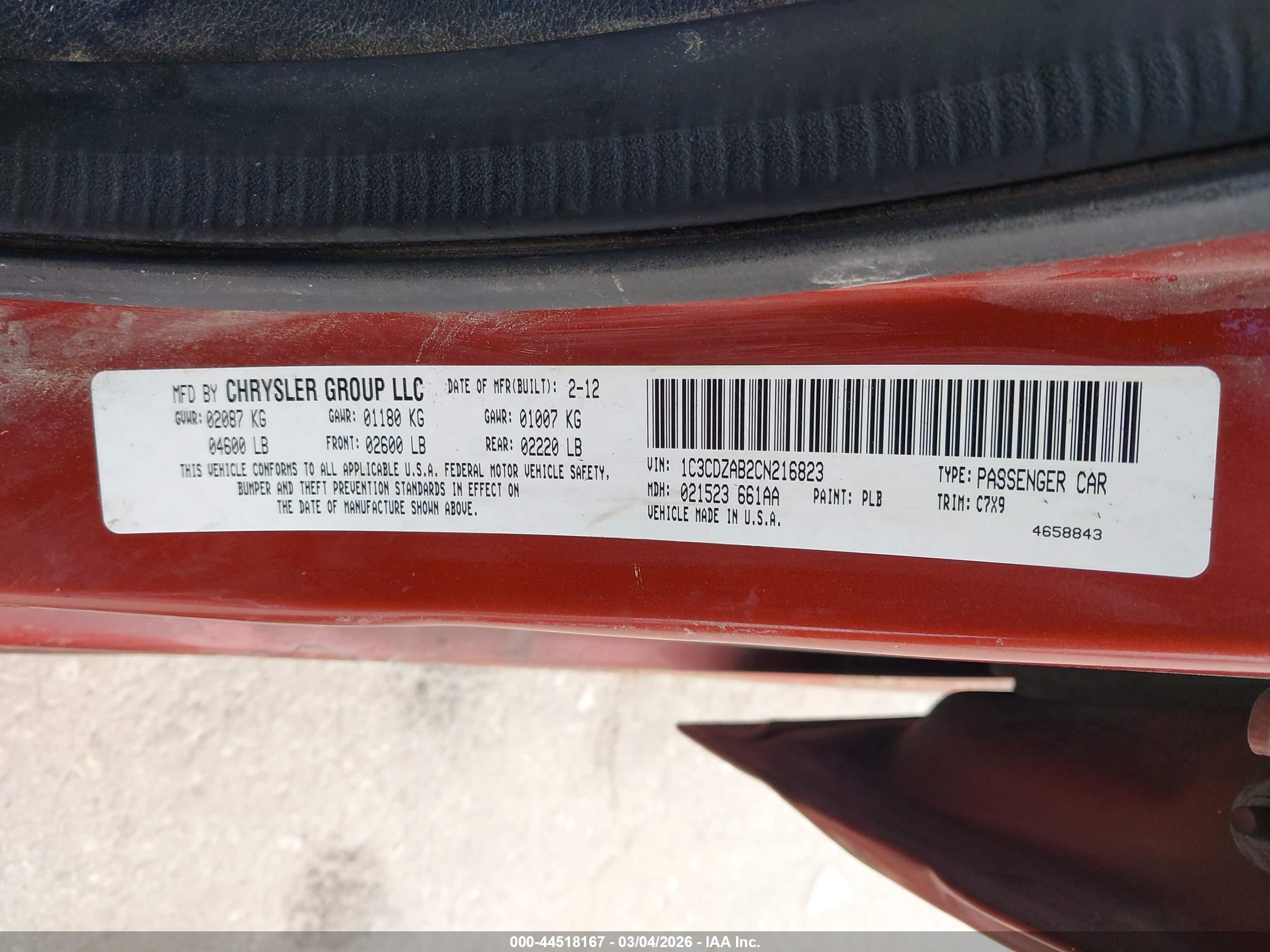 2012 Dodge Avenger Se Orange vin: 1C3CDZAB2CN216823