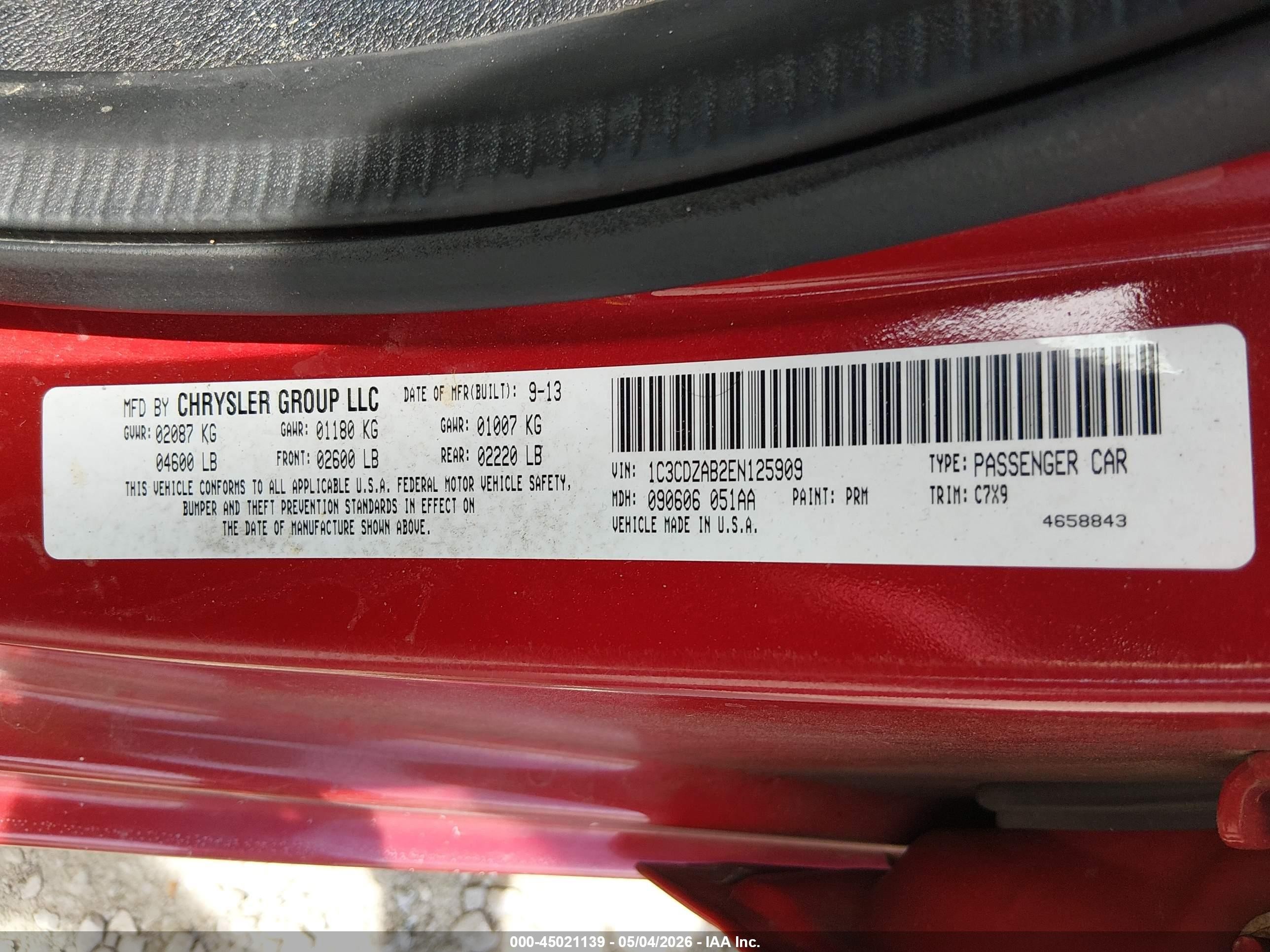 2014 Dodge Avenger Se Red vin: 1C3CDZAB2EN125909