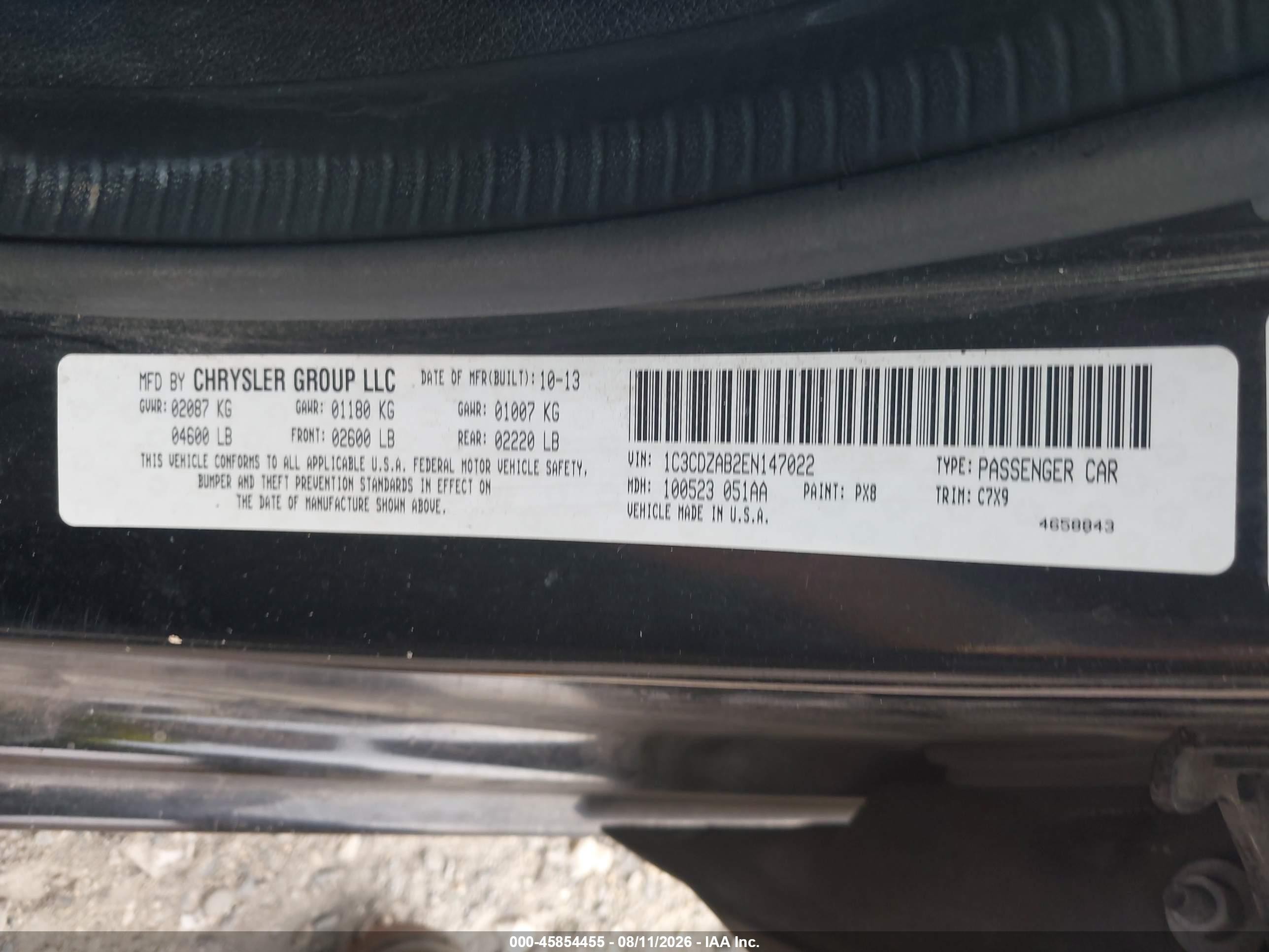 2014 Dodge Avenger Se Черный vin: 1C3CDZAB2EN147022