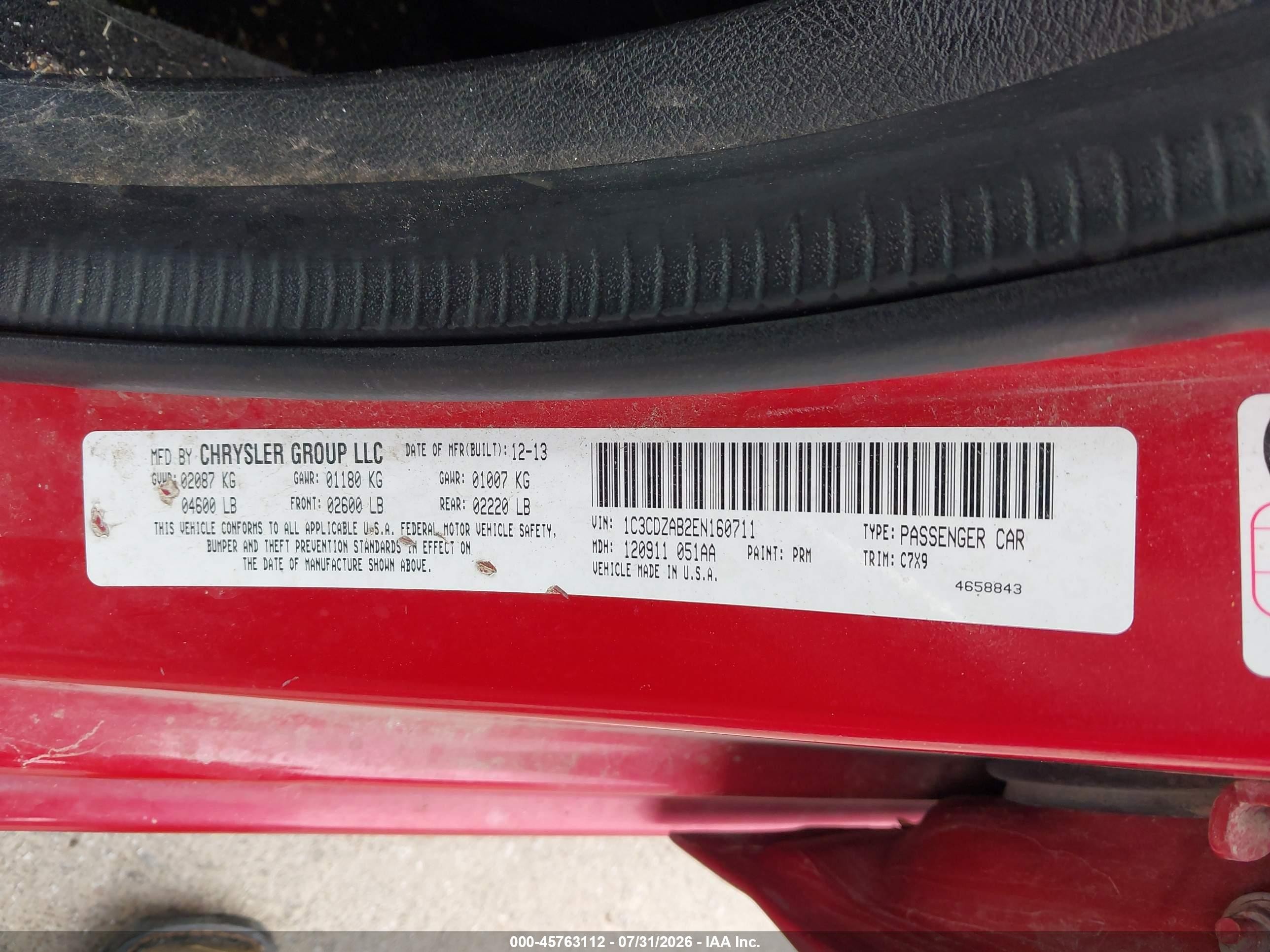 2014 Dodge Avenger Se Red vin: 1C3CDZAB2EN160711
