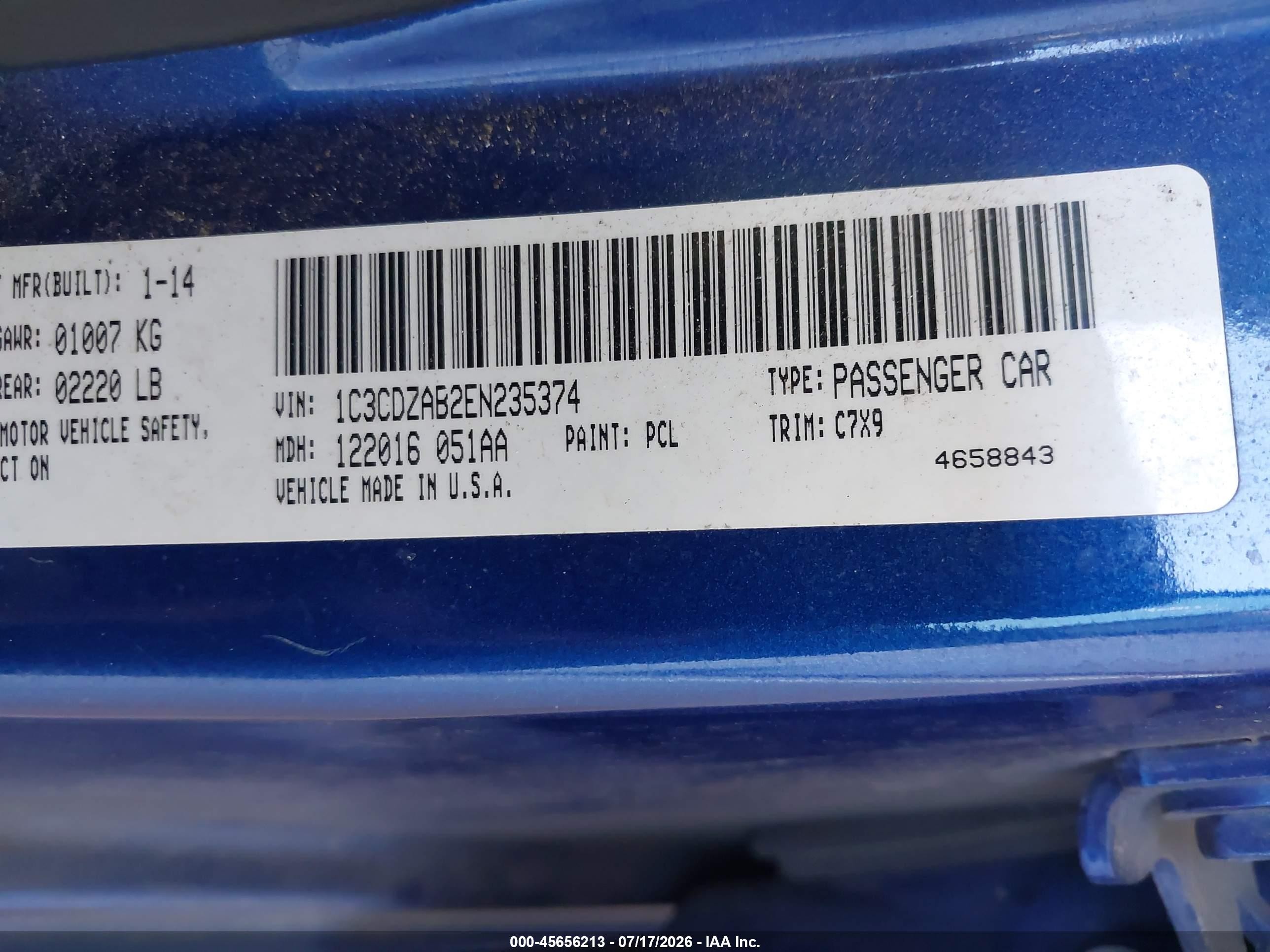 2014 Dodge Avenger Se Blue vin: 1C3CDZAB2EN235374
