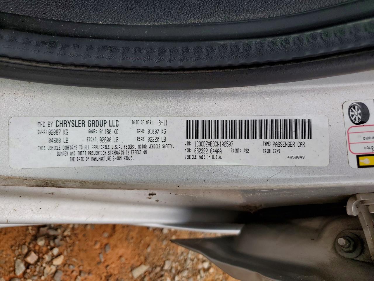 2012 Dodge Avenger Se Silver vin: 1C3CDZAB3CN102507