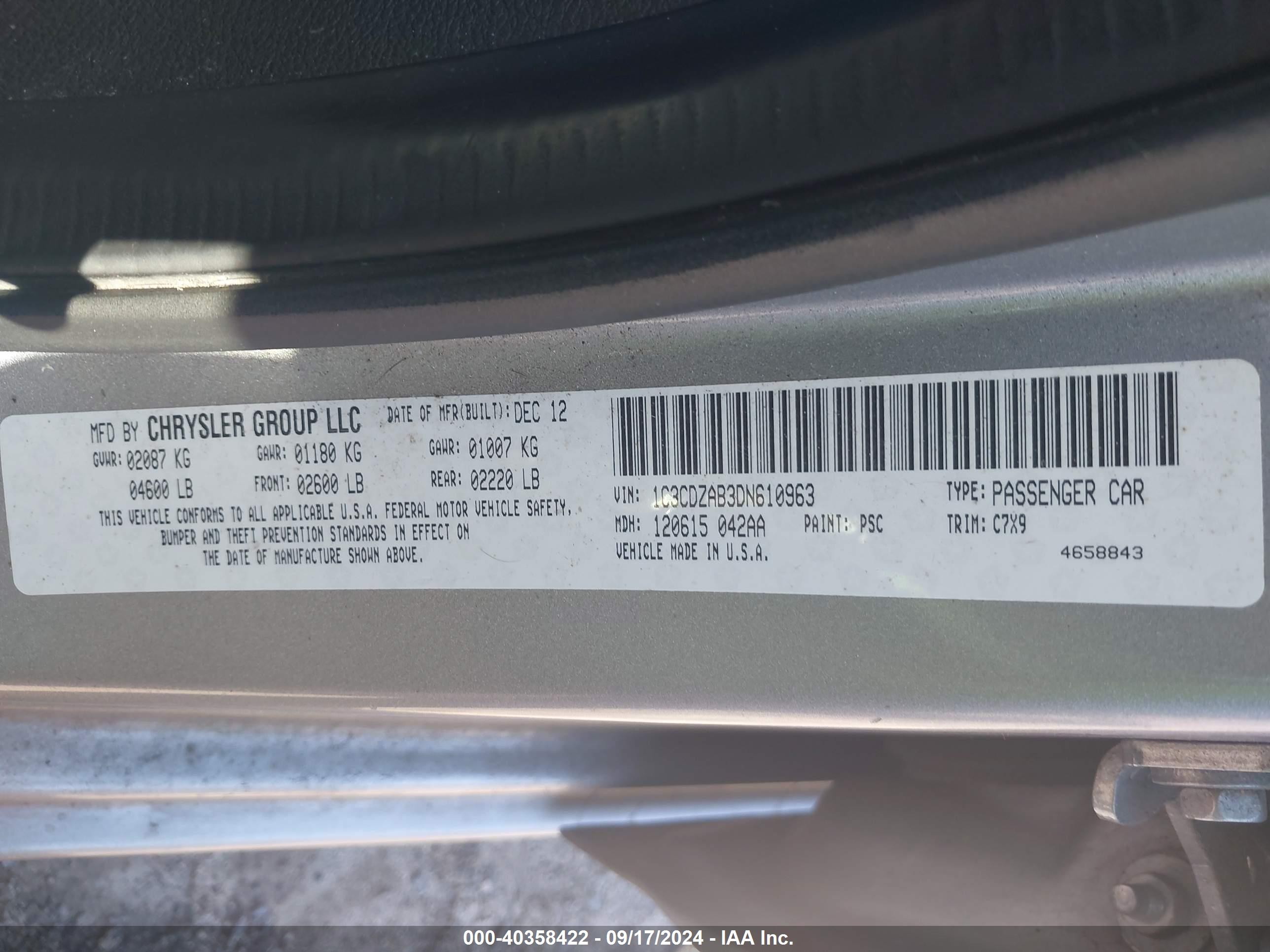 2013 Dodge Avenger Se Silver vin: 1C3CDZAB3DN610963