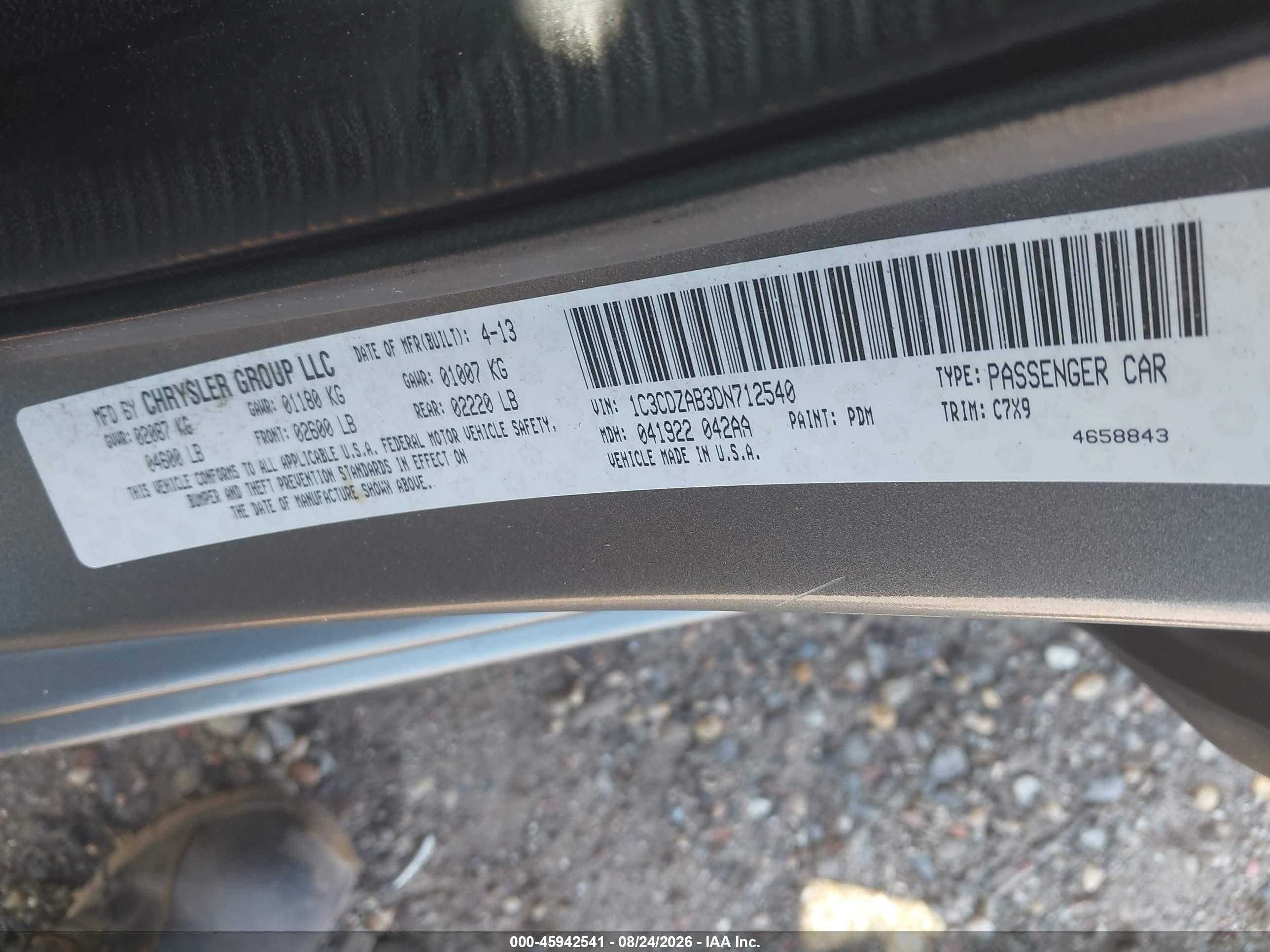 2013 Dodge Avenger Se Gray vin: 1C3CDZAB3DN712540