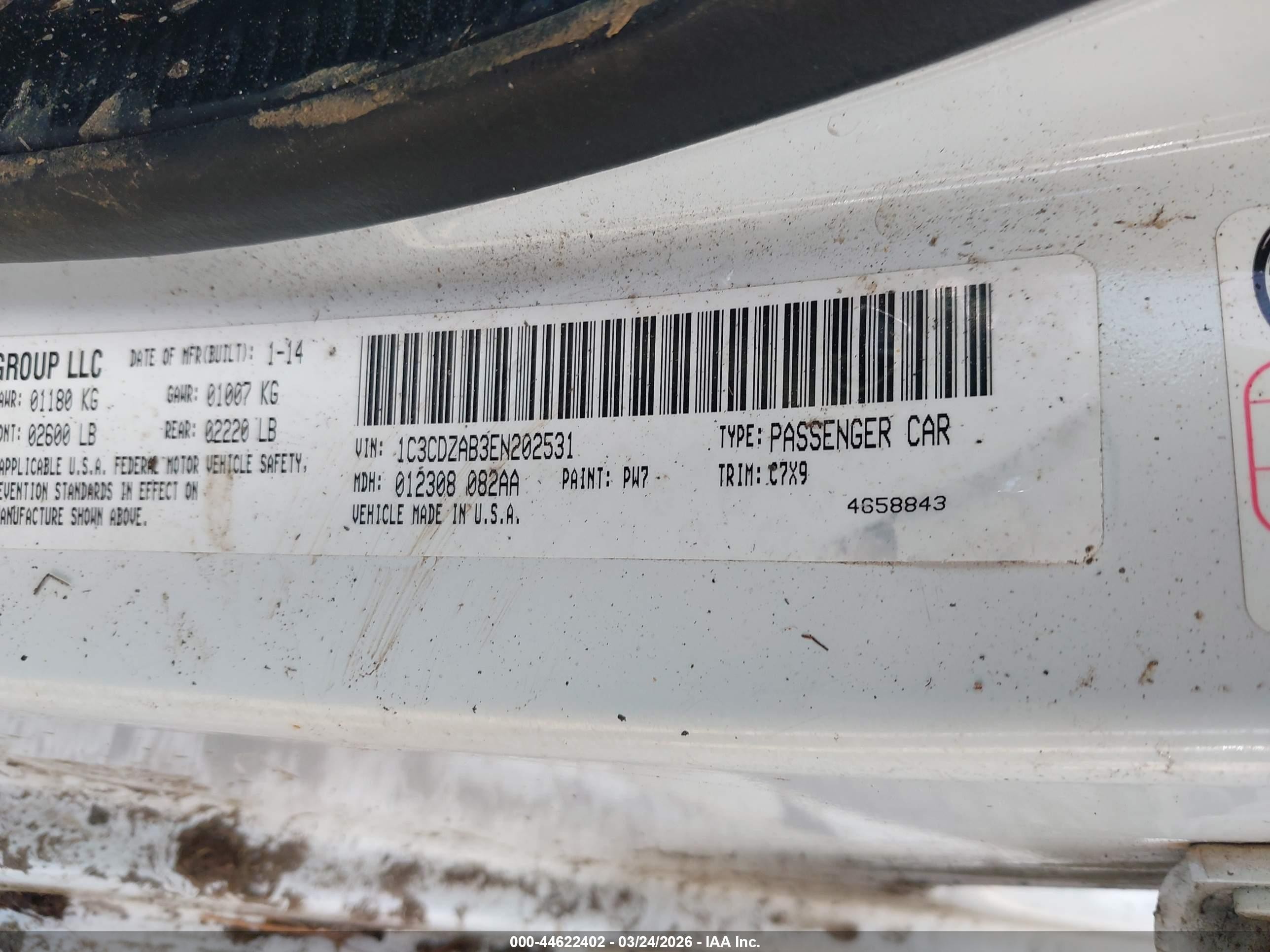 2014 Dodge Avenger Se Белый vin: 1C3CDZAB3EN202531