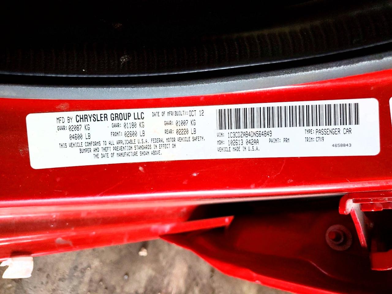 2013 Dodge Avenger Se Red vin: 1C3CDZAB4DN564849
