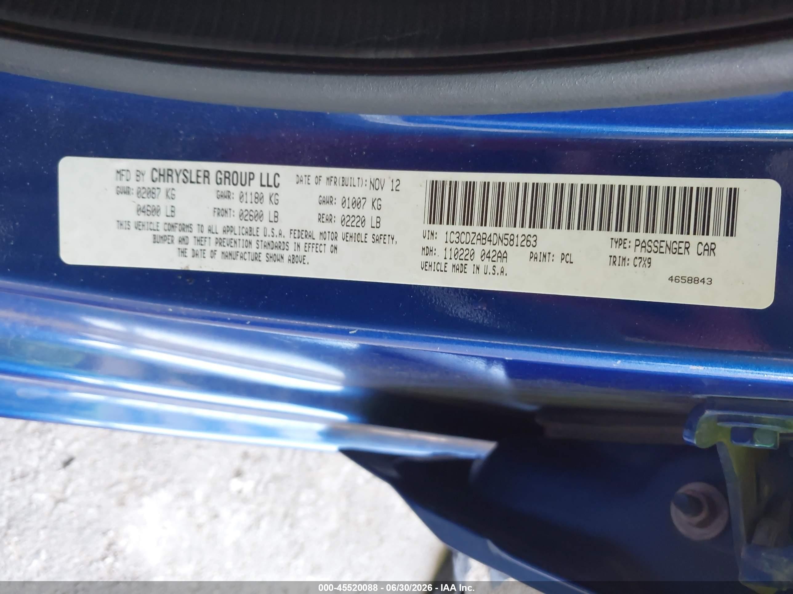 2013 Dodge Avenger Se Blue vin: 1C3CDZAB4DN581263