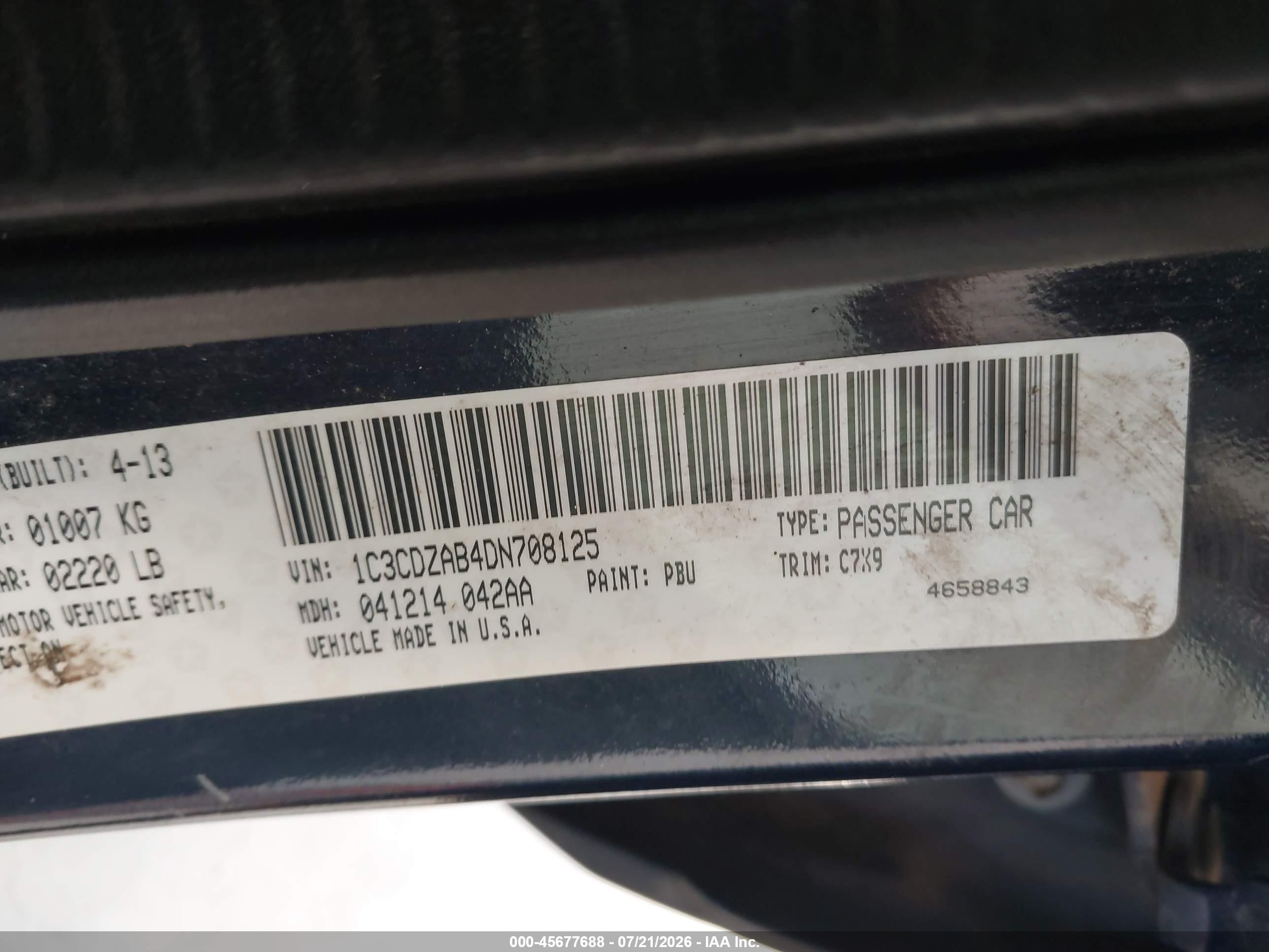 2013 Dodge Avenger Se Blue vin: 1C3CDZAB4DN708125