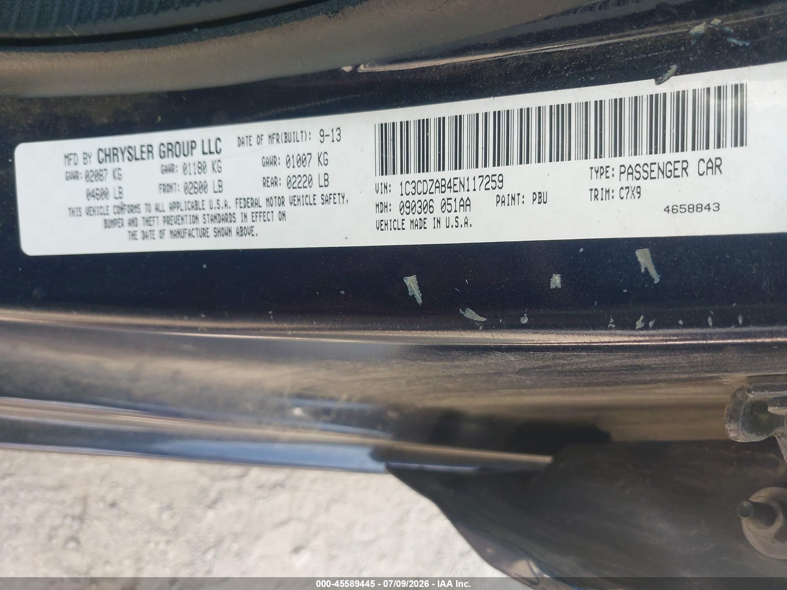 2014 Dodge Avenger Se Blue vin: 1C3CDZAB4EN117259