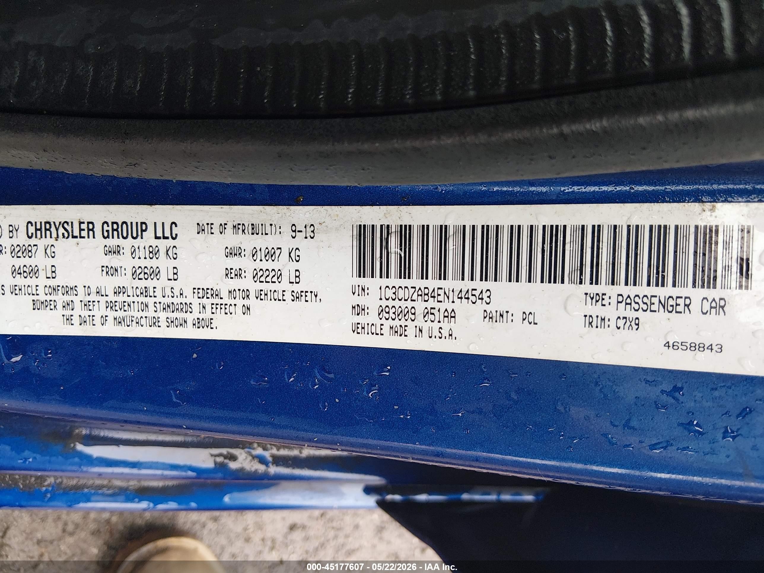 2014 Dodge Avenger Se Blue vin: 1C3CDZAB4EN144543
