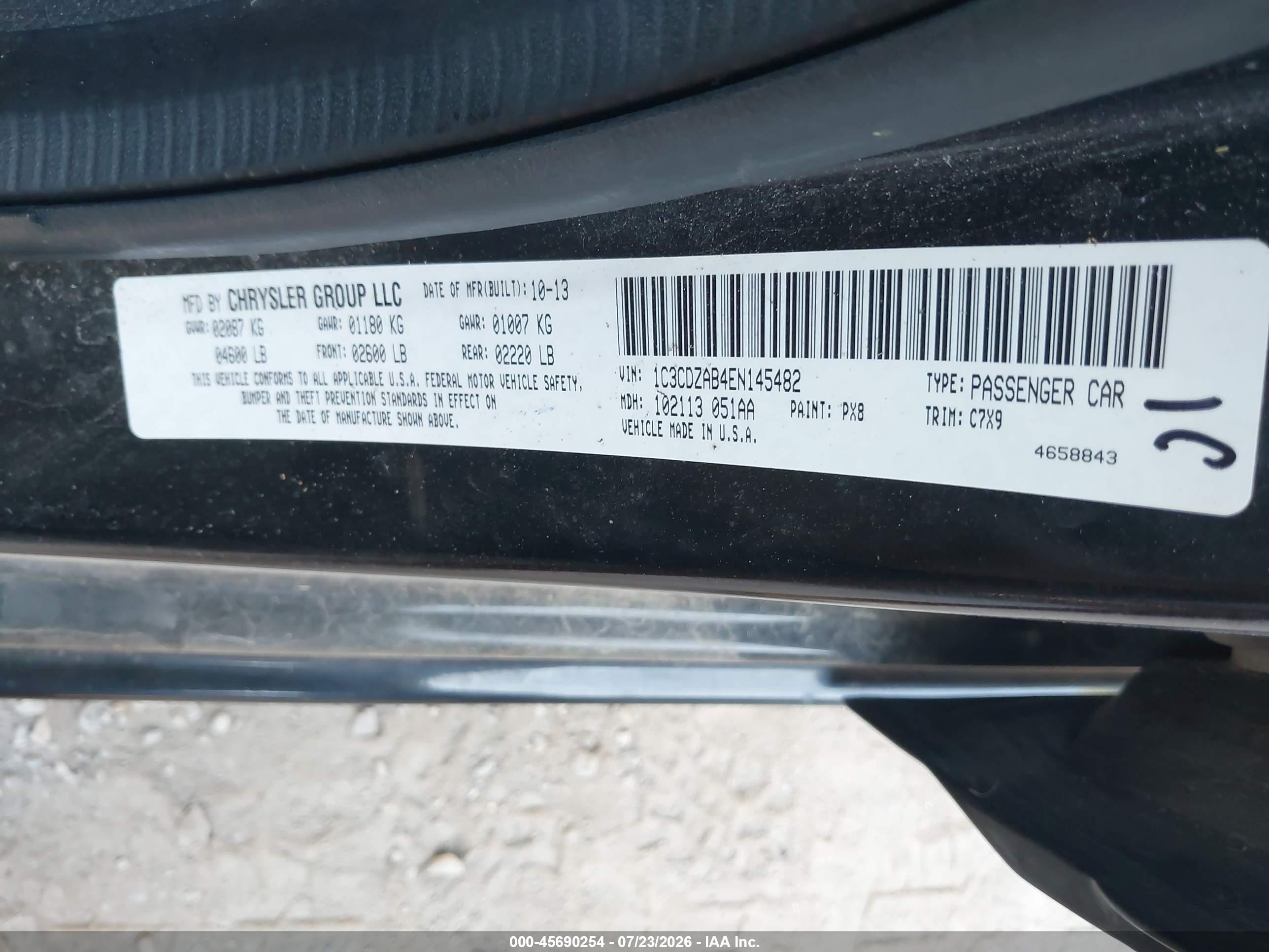 2014 Dodge Avenger Se Black vin: 1C3CDZAB4EN145482