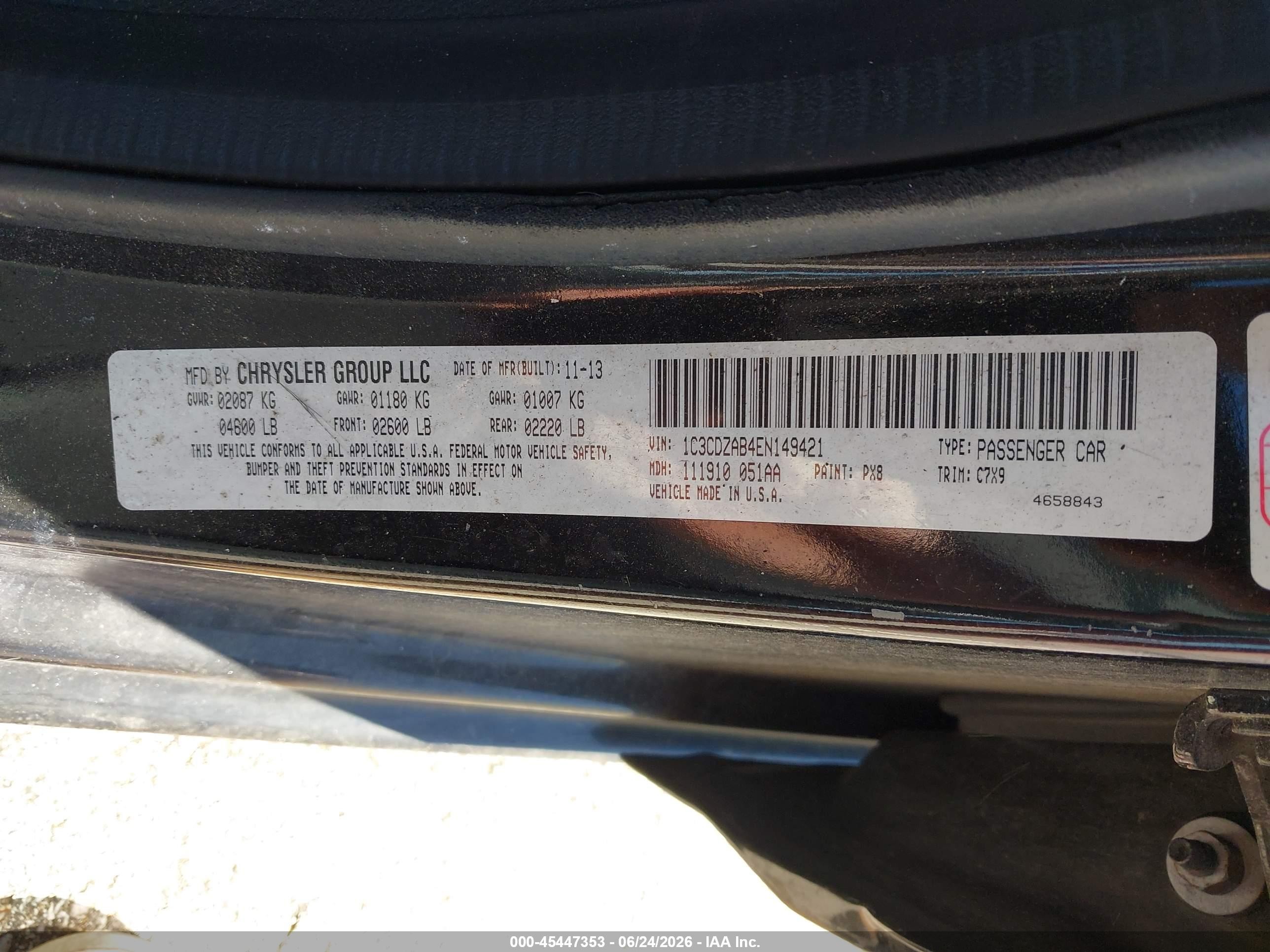 2014 Dodge Avenger Se Черный vin: 1C3CDZAB4EN149421