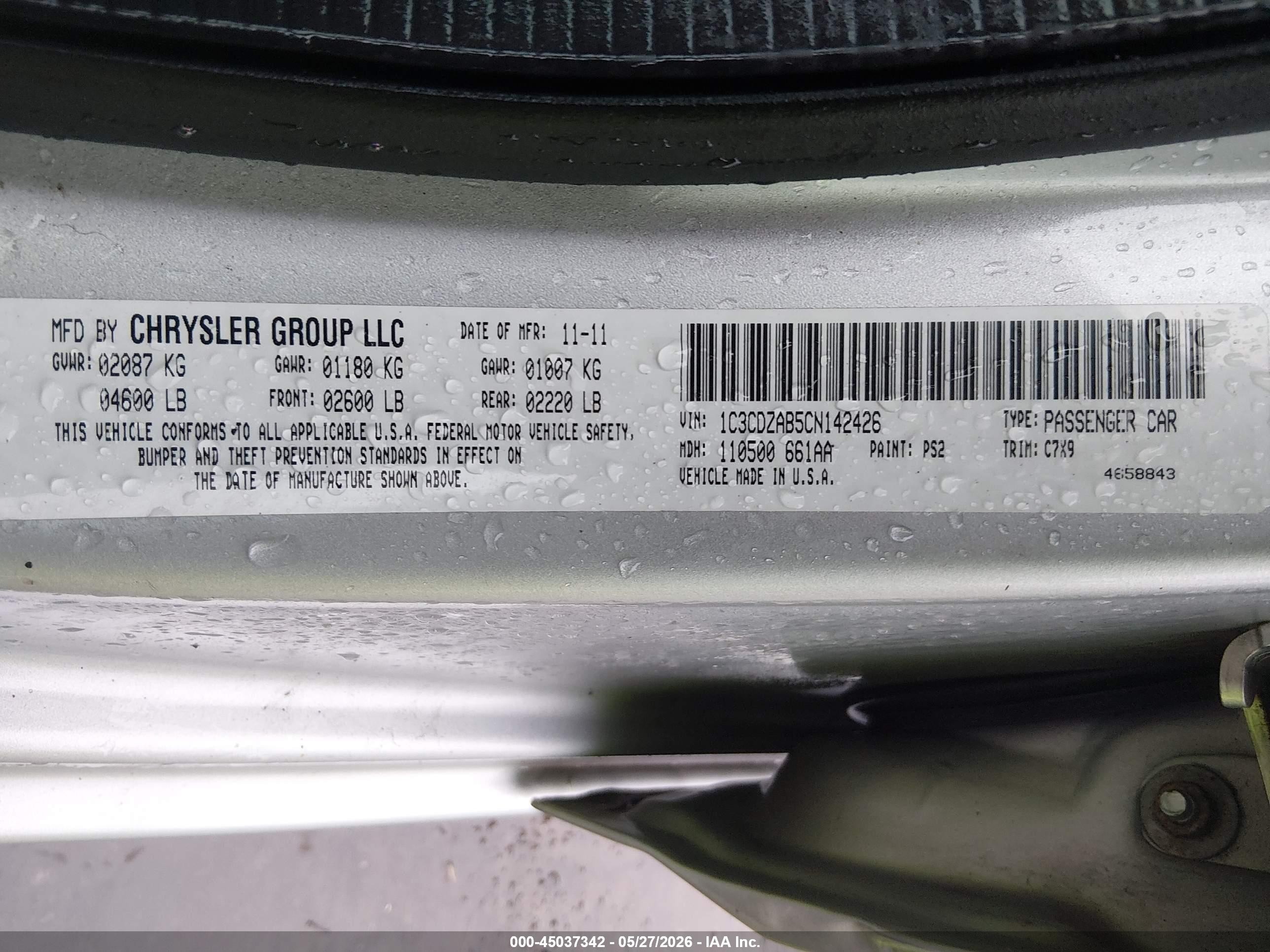 2012 Dodge Avenger Se Silver vin: 1C3CDZAB5CN142426